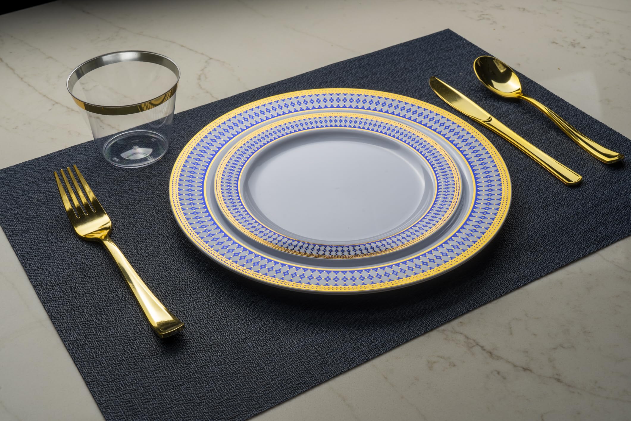 Blue & Gold Disposable Dinnerware Set - 350 Piece -3 Blue & Gold Disposable Dinnerware Set - 350 Piece -3