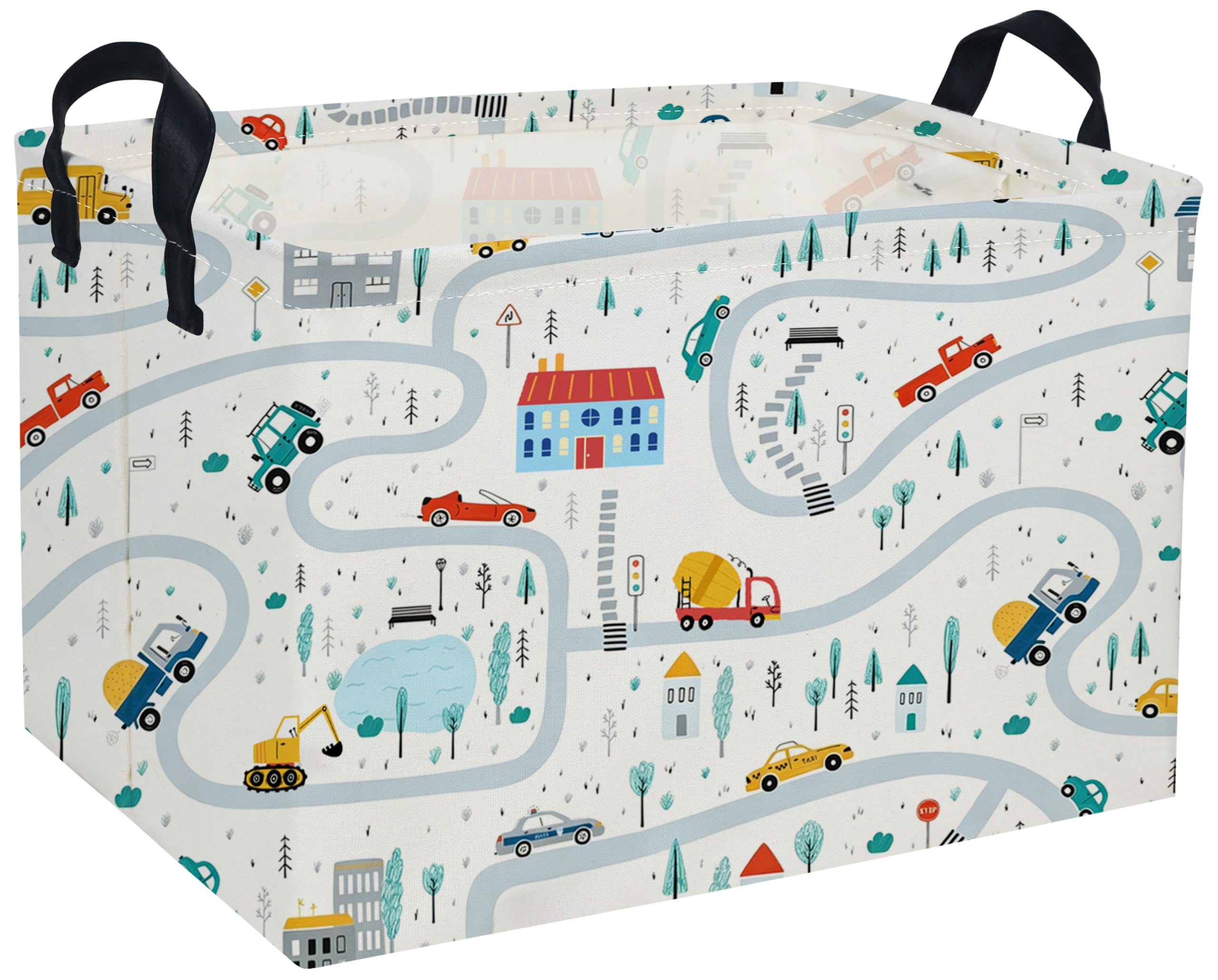 Rectangle Kids Baskets Car Basket Boys Storage Bin Fish Box for Room Decor Gift Basket(Road car)