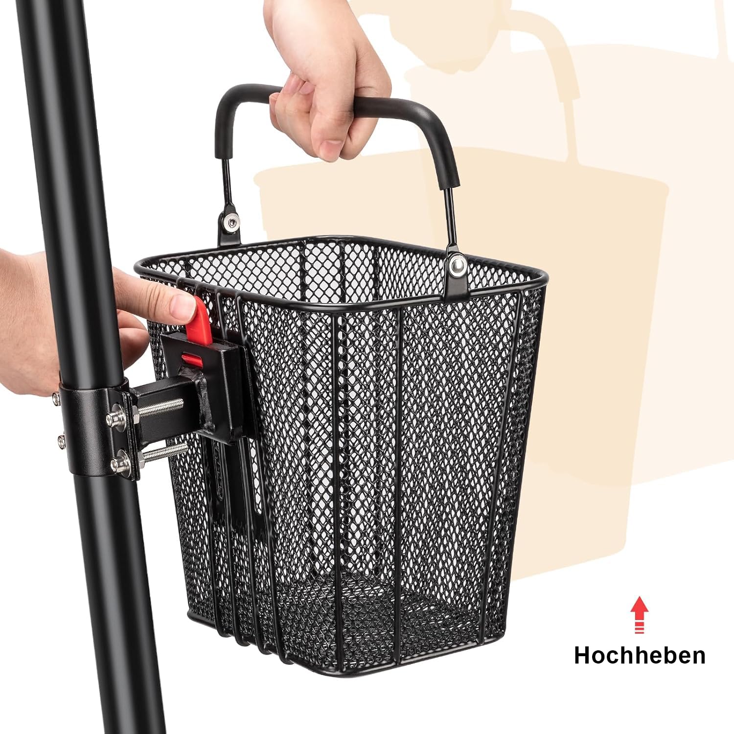 CXWXC Scooter‑Korb mit Griff – Schnell Abnehmbarer Frontkorb für E‑Scooter – Fahrradkorb mit Fester Halterung, passend für Klappräder, Tret- und Knie‑Scooter