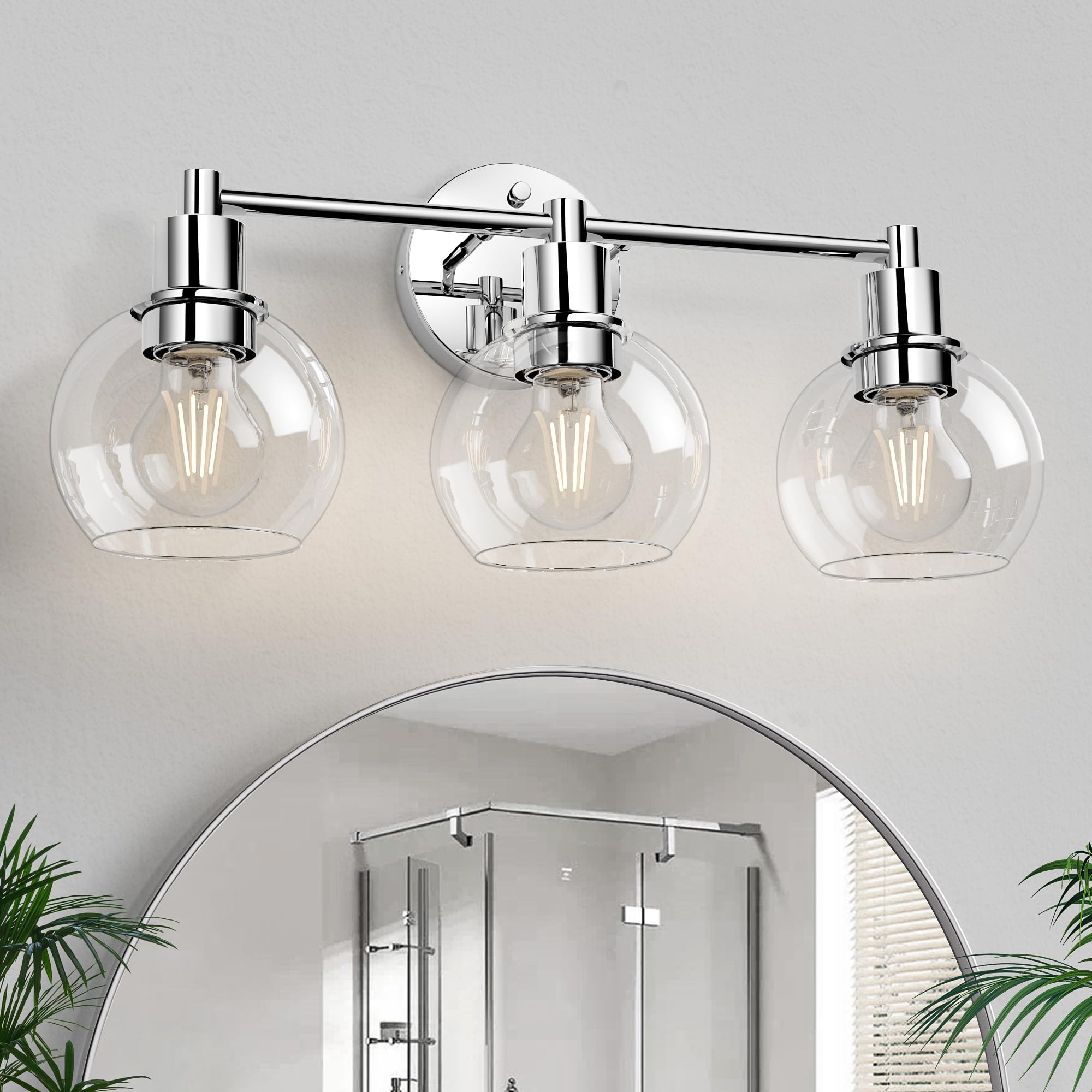 Espird 3 Lights Bathroom Vanity Light Fixtures Chrome, Bathroom Lights Over Mirror, Industrial and Farmhouse 3 Light Wall Sconce, Polished Chrome Globe Vanity Lighting Fixtures