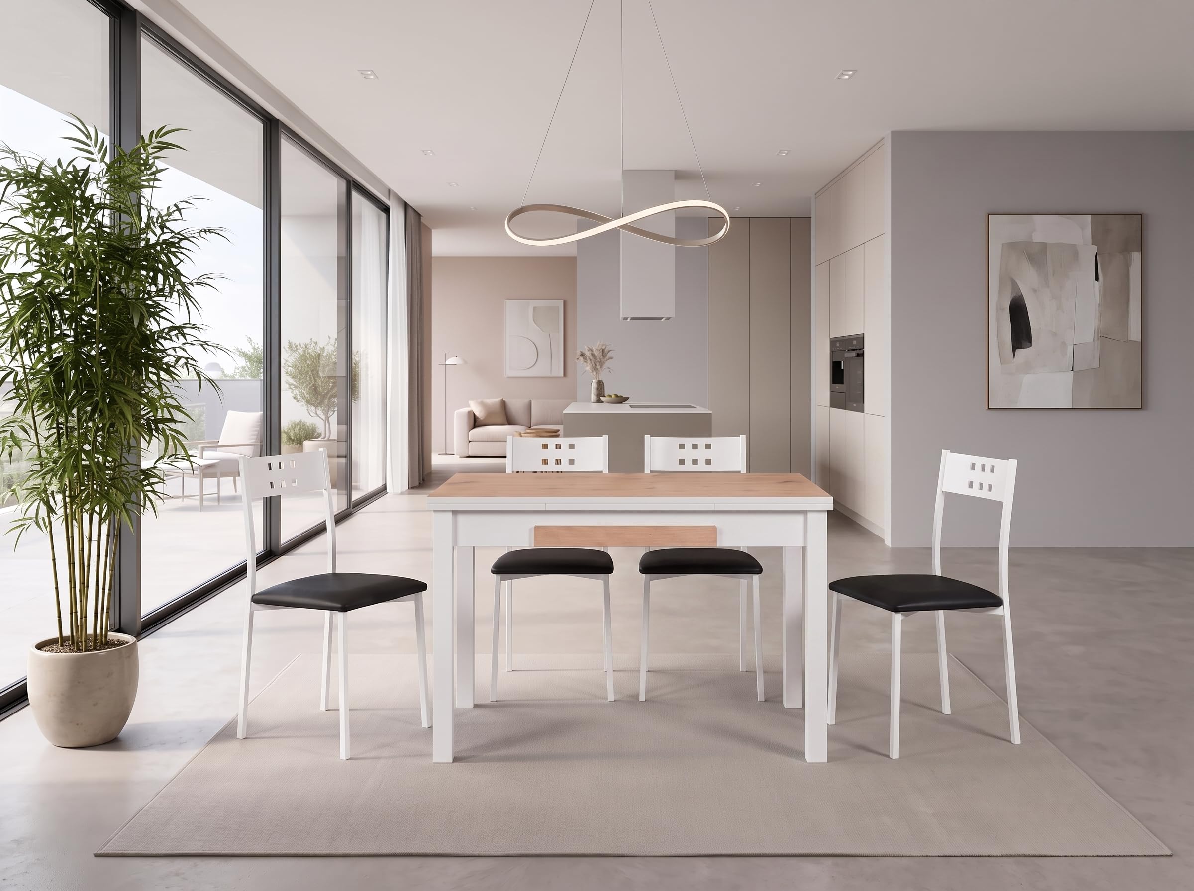 MOMMA HOME Mesa de Comedor Extensible Moderna – Mesa de Cocina Plegable y Extensible, Diseño Noli en Color Roble Rústico y Blanco, Medidas 100/160x60x76 cm