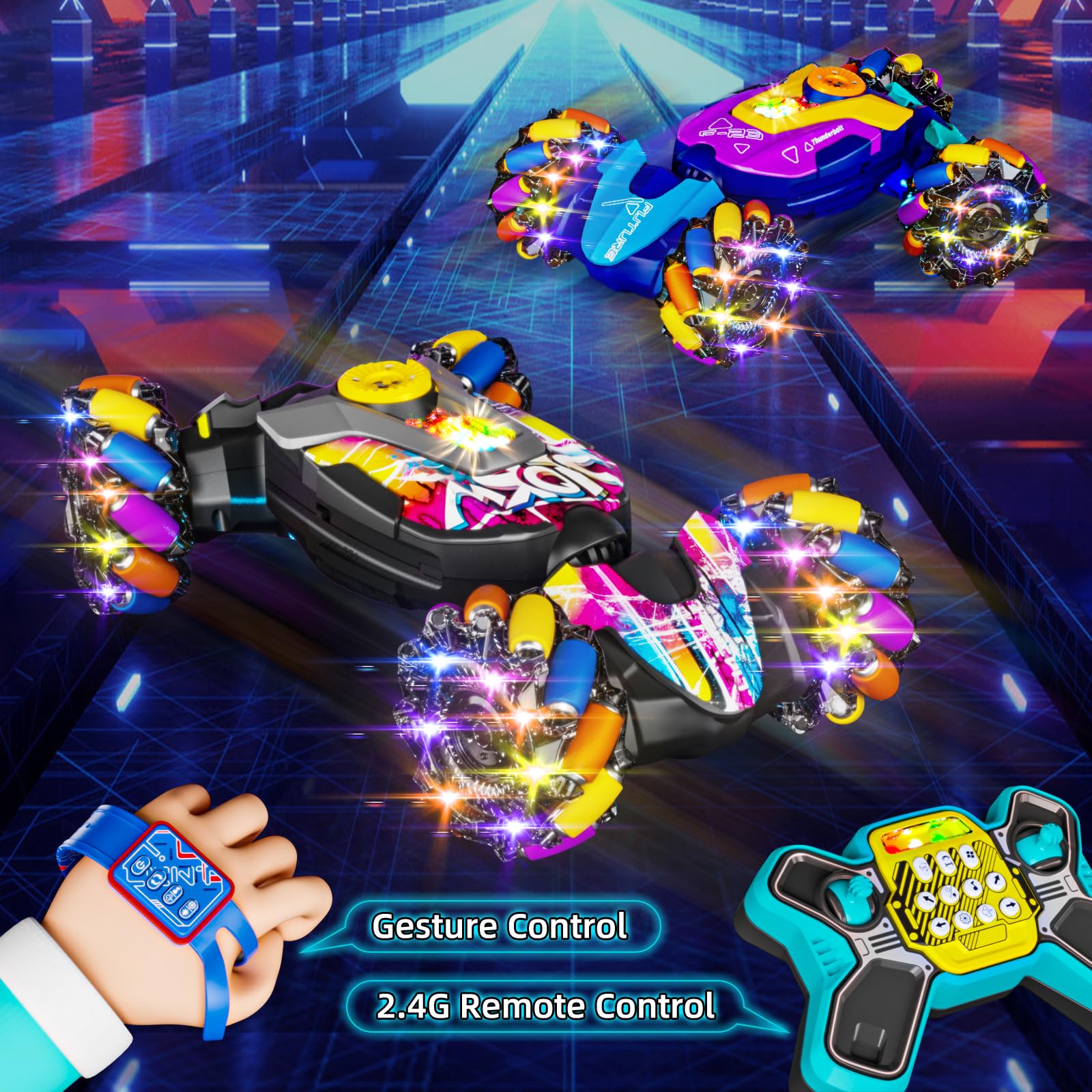 RC Cars,Gesture Sensing RC Stunt Car with Light & Music,Custom Command Operation,4WD,45° Driving,360° Rotating,2.4Ghz Remote Control Twist Car Toys for Kids Boys Age 4 5 6 7 8 9 10 11 12 Years Old