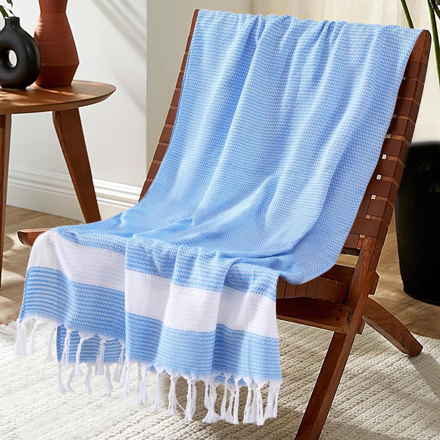 Blue Woven Throw Blanket Lightweight Large Soft Nautical Shark Lake House Kids Teen Boy Baby Nursery Decor Bedroom Bed Living Room Accessories Sofa Couch Chair Cover Decorative New Apartment Essential