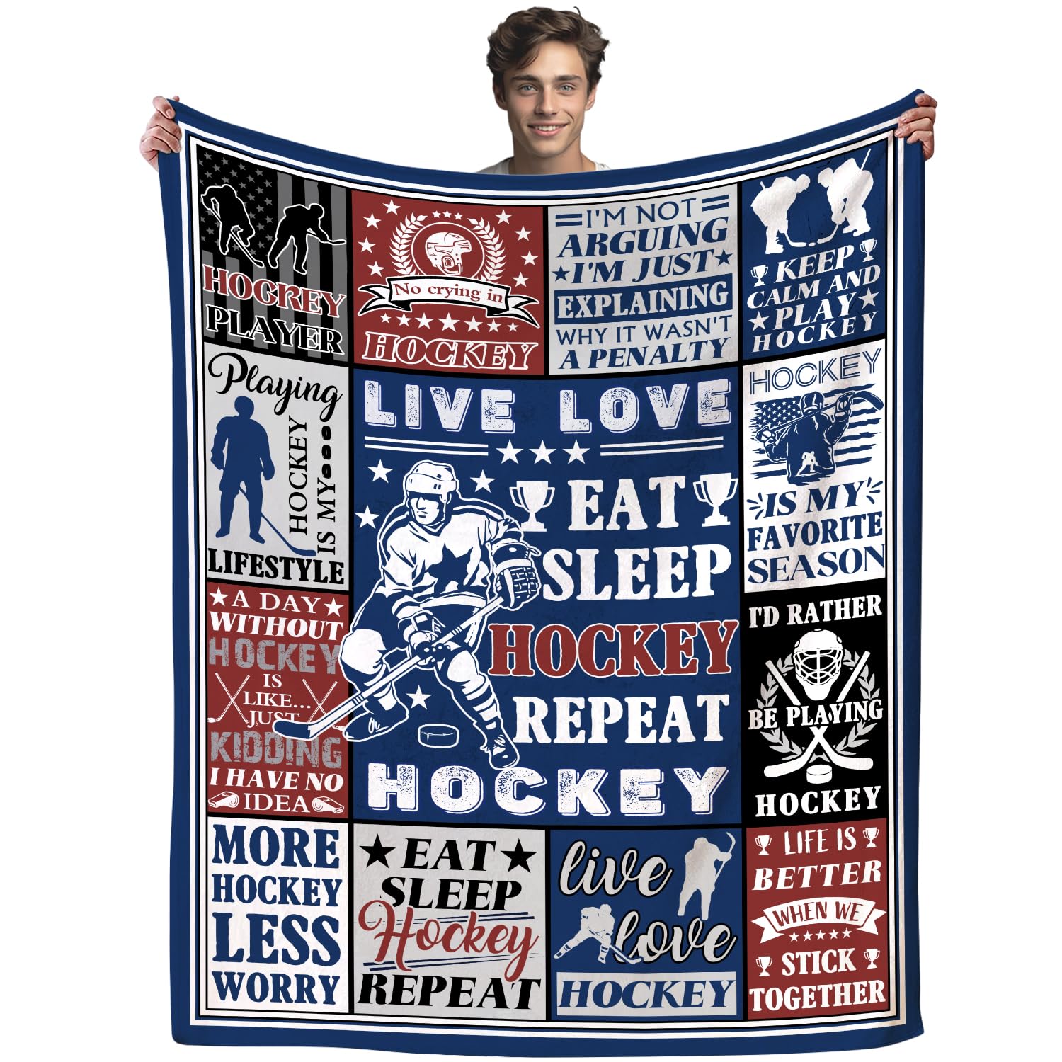 Jonecea Ice Hockey Blanket for Men Teen Boys Kids,Hockey Stuff Winter Sports Themed Throw Blankets,Funny Sport Gifts for Player Girls Teens 60"x50"