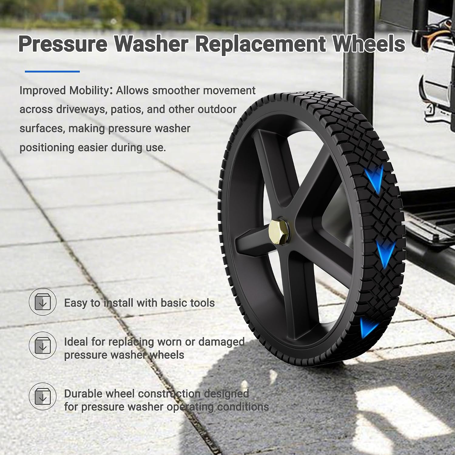 Pressure Washer Wheel Replacement 12" x 1.75", Compatible with Ryobi, Homelite & BlackMax Pressure Washer Carts, Replaces 308451053, 1/2" Bore Axle Hub, Heavy-Duty Cart Wheels (2 Pack)