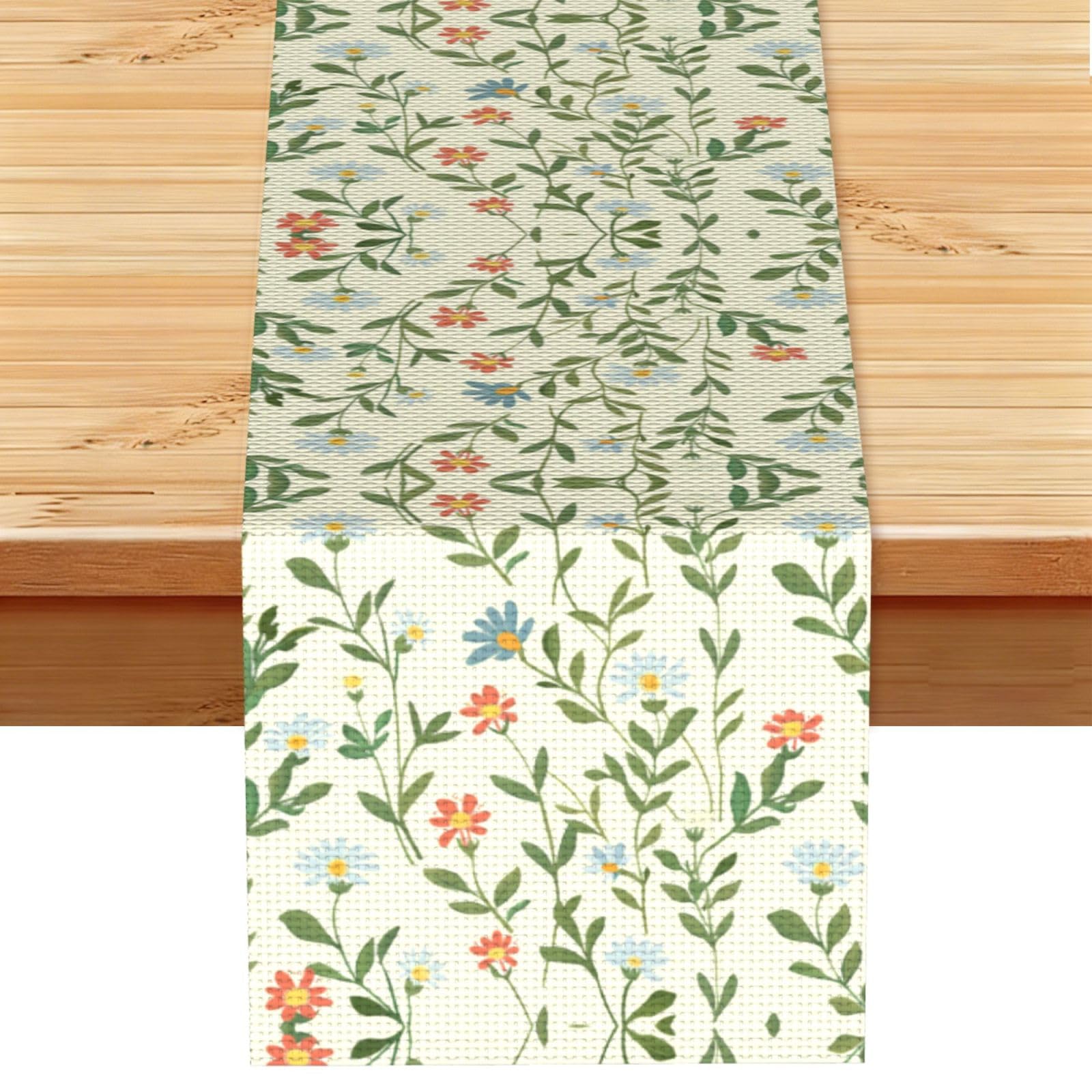 Delicate Cream Blue Daisy Printed Table Runner 13 x 72, Wrinkle Resistant Decor for Dining Table Coffee Table Fireplace