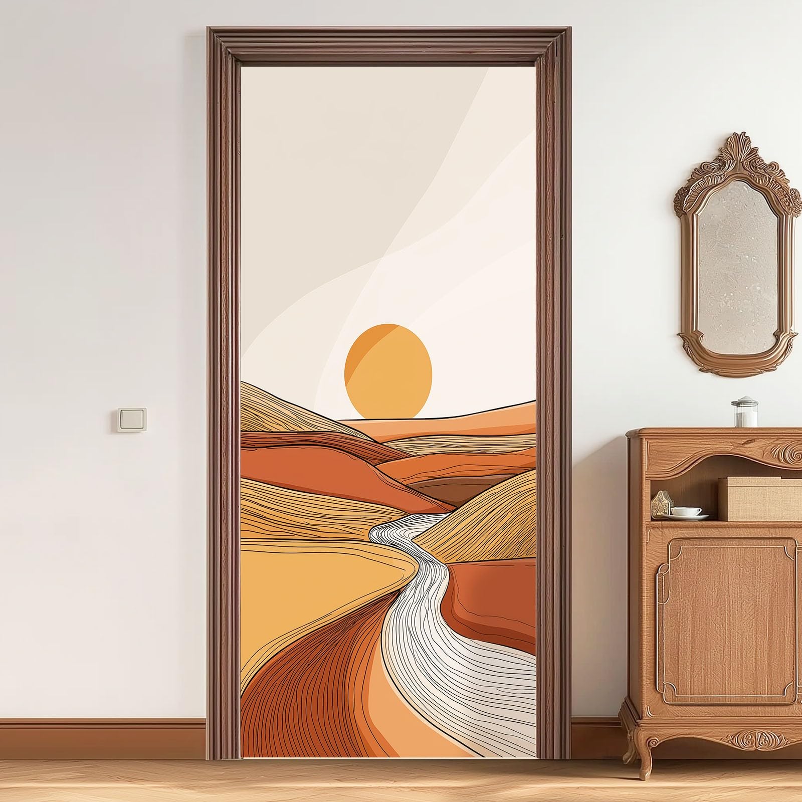 Samoprzylepna naklejka na drzwi w stylu vintage, pustynia, 88 x 200 cm, prosty krajobraz, wydmy, wodoodporna tapeta na drzwi z folii samoprzylepnej, jasnobrązowa, plakat DIY, tapeta na drzwi, do