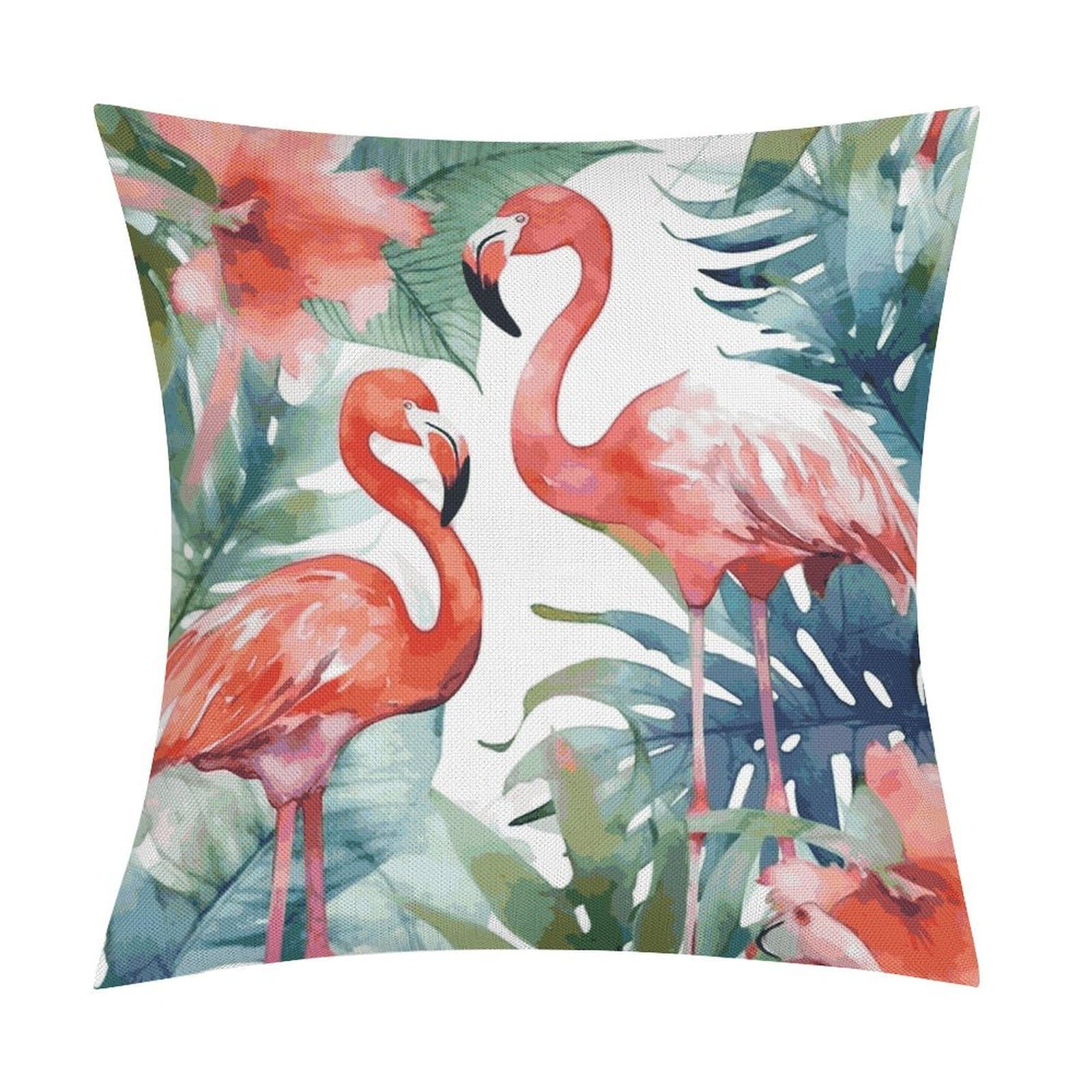 Fodpand Style Flamingos Watercolor Tropics Pillow Covers 18X18 Inch, Pillow Cases Boho Farmhouse, Throw Pillow Covers For Couch Sofa Bed Spring Home Decor