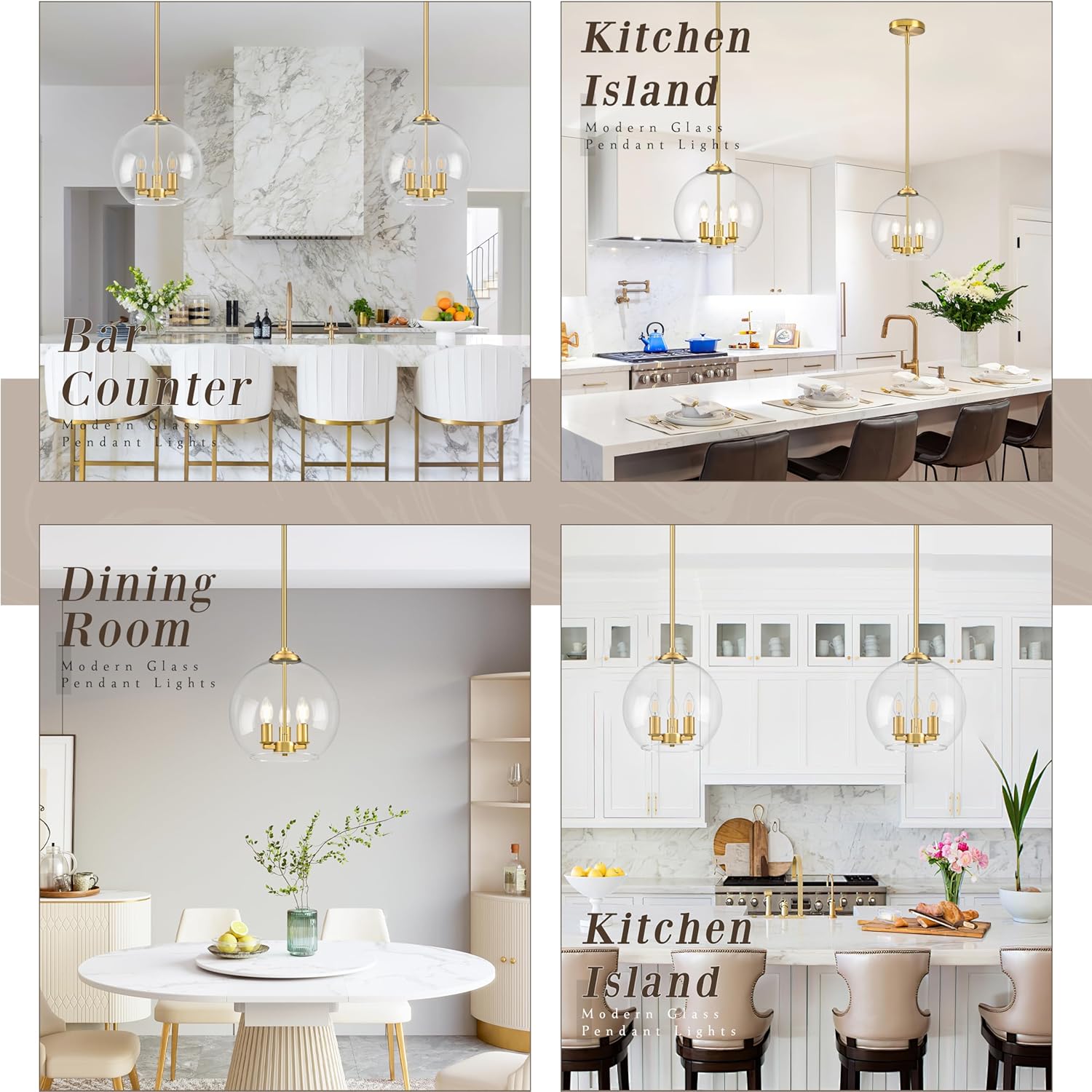 12" Gold Pendant Lights 2 Pack Glass Globe Pendant Light Fixture Bedroom Mid Century Modern Pendant Lighting Brass Pendant Light for Kitchen Island Bedroom Living Room (Bulb Incl.) 12"-Clear Gold 2-Pack