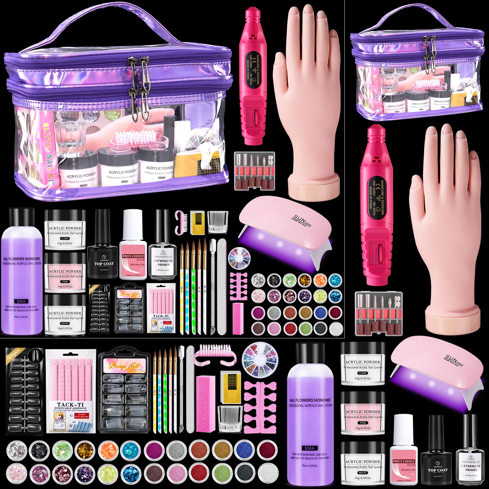 Kit d'ongles en acrylique pour débutants avec tout, main d'entraînement et