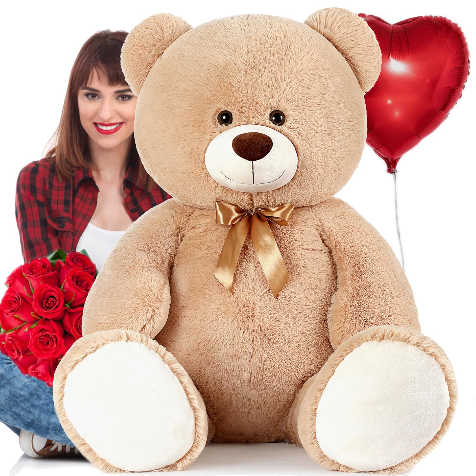 MaoGoLan 4ft Large Teddy Bear Giant Stuffed Animal for Girlfriend Wife Daughter, 47 inch Cute Bear Plush for Girls Women Valentine's Day Plush Teddy Toys Gifts for Her, Kids Baby Shower Decorations