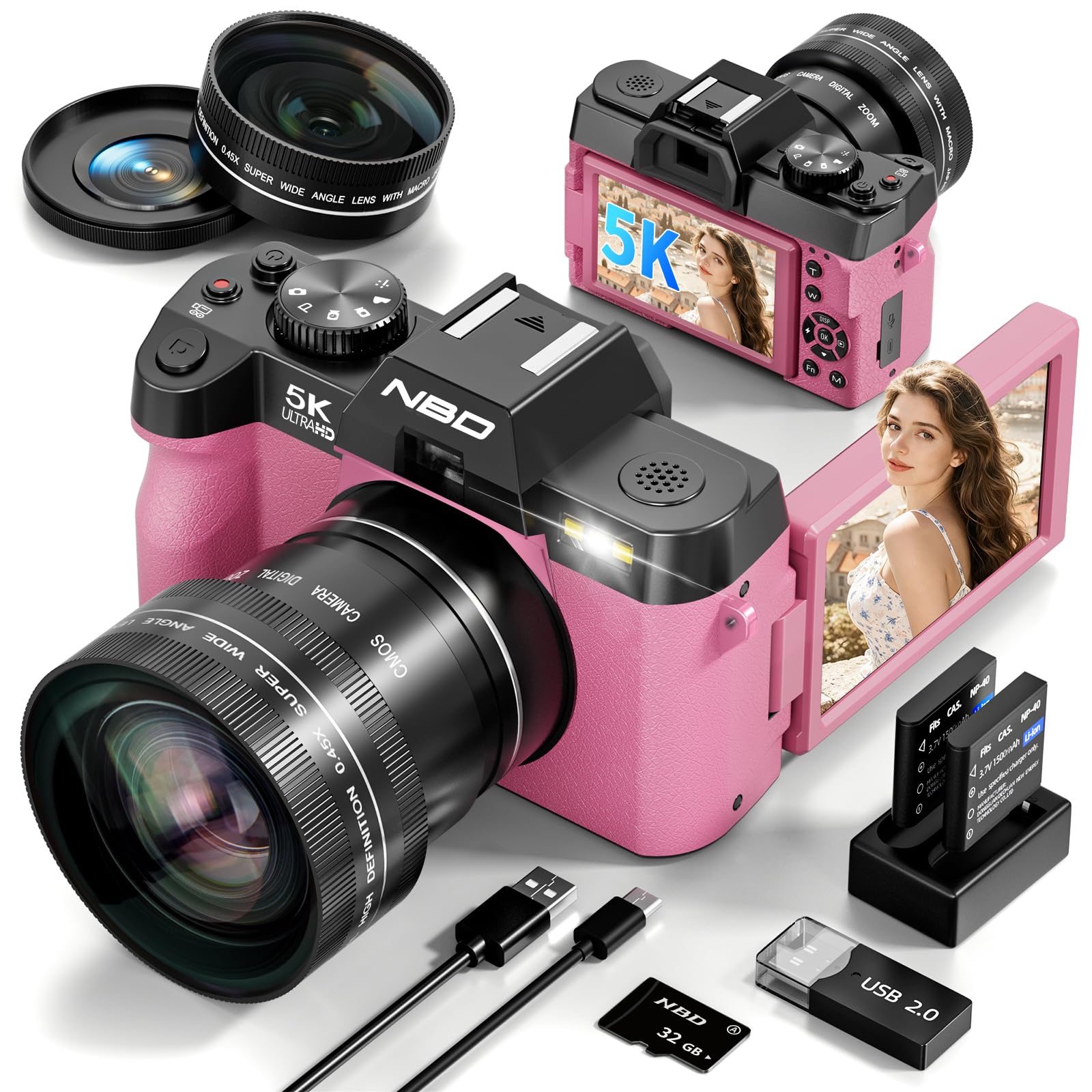 True 5K Digital Camera for Photography, 64MP, Autofocus & Anti-Shake, 16X Zoom, WiFi, Wide-Angle & Macro Lens, 64GB TF Card, Vlogging Camera for YouTube & Travel (Pink)-image-31