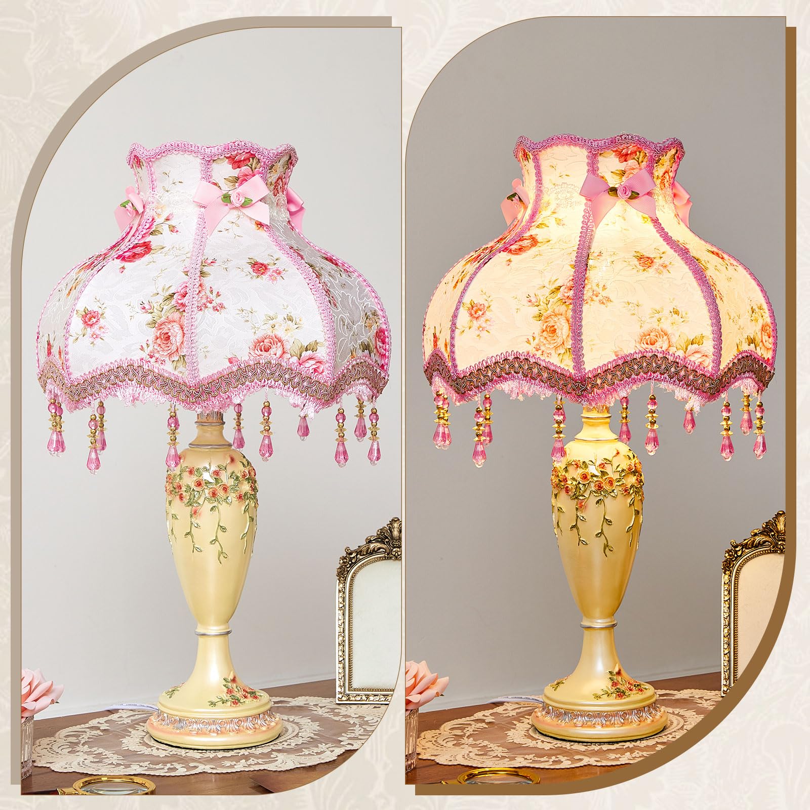 Retisee Victorian Flower Table Lamp Pink Floral Coquette Lamp with