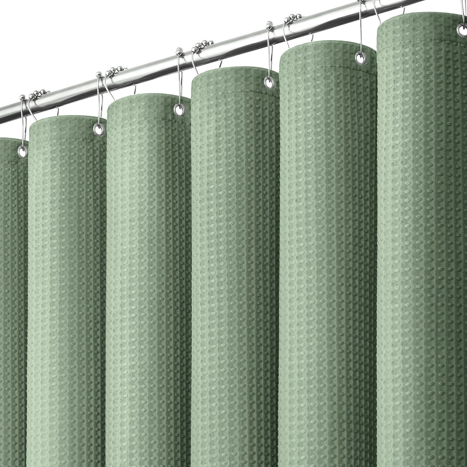 Waffle Shower Curtain 256 GSM Heavy Duty Fabric 72"x72" Sage Green | Thick Textured Cloth, Weighted Hem, Water Repellent Washable, Hotel Luxury Polyester Shower Curtain Set for Bathroom 12 Hooks