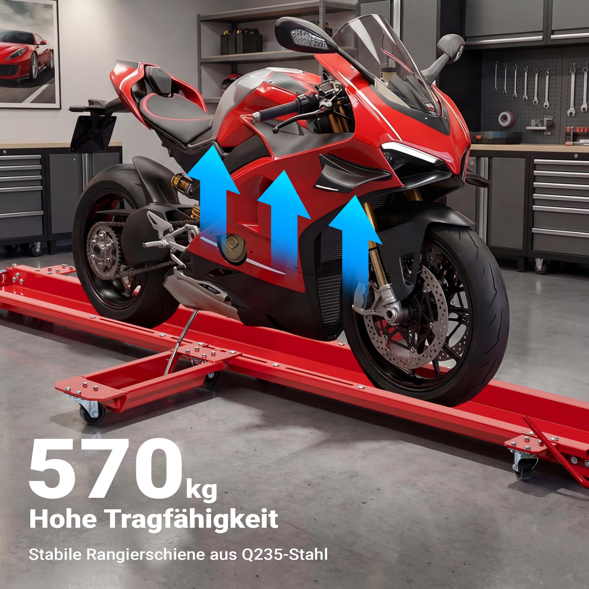 Rangierschiene Motorrad bis 570 kg Rangierhilfe Rangierheber Rangierplatte