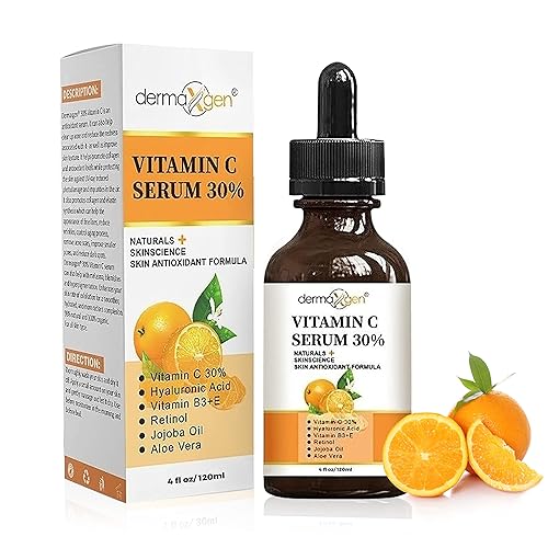 DERMAXGEN 30 suero de vitamina C para cara ácido hialurónico vitamina B3 E jojoba aloe vera- natural y orgánico antiarrugas y rejuvenecedor de