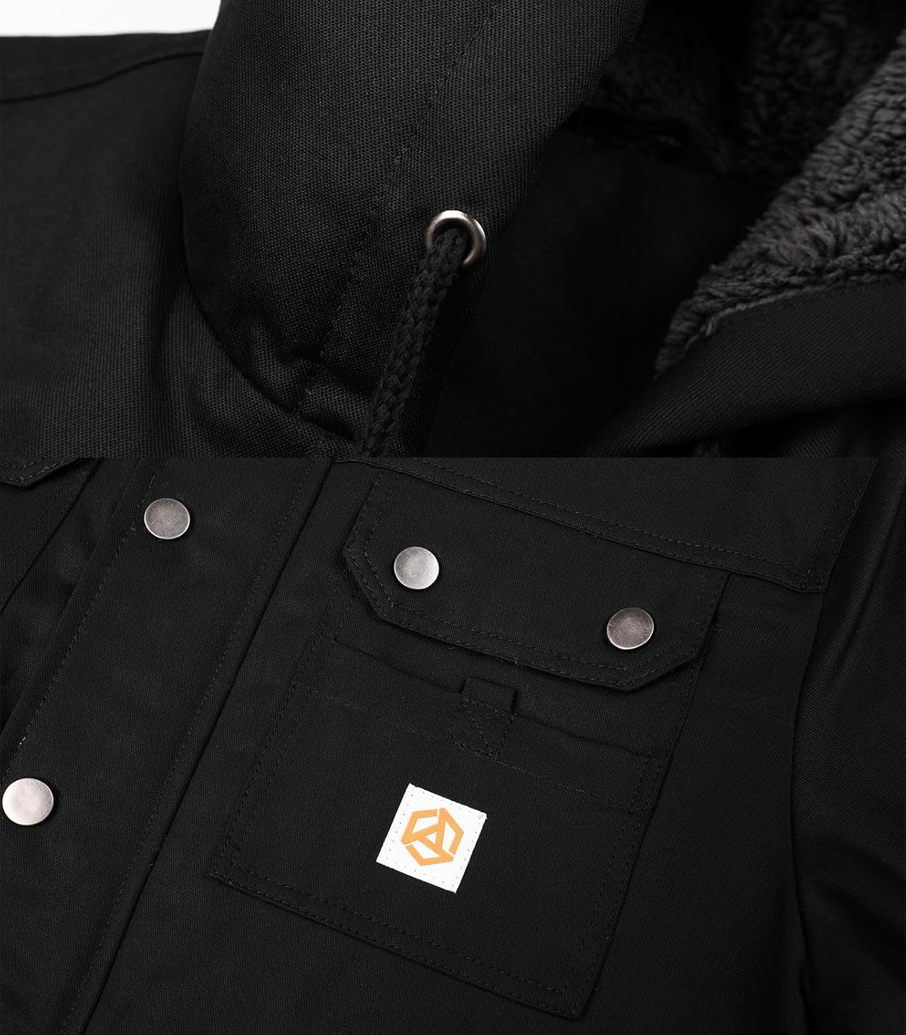 INVACHI Men's Work Coat Sherpa Lined Thicken Winter Workwear Jacket Relaxed Fit Winter Coat with Hood - Image 6