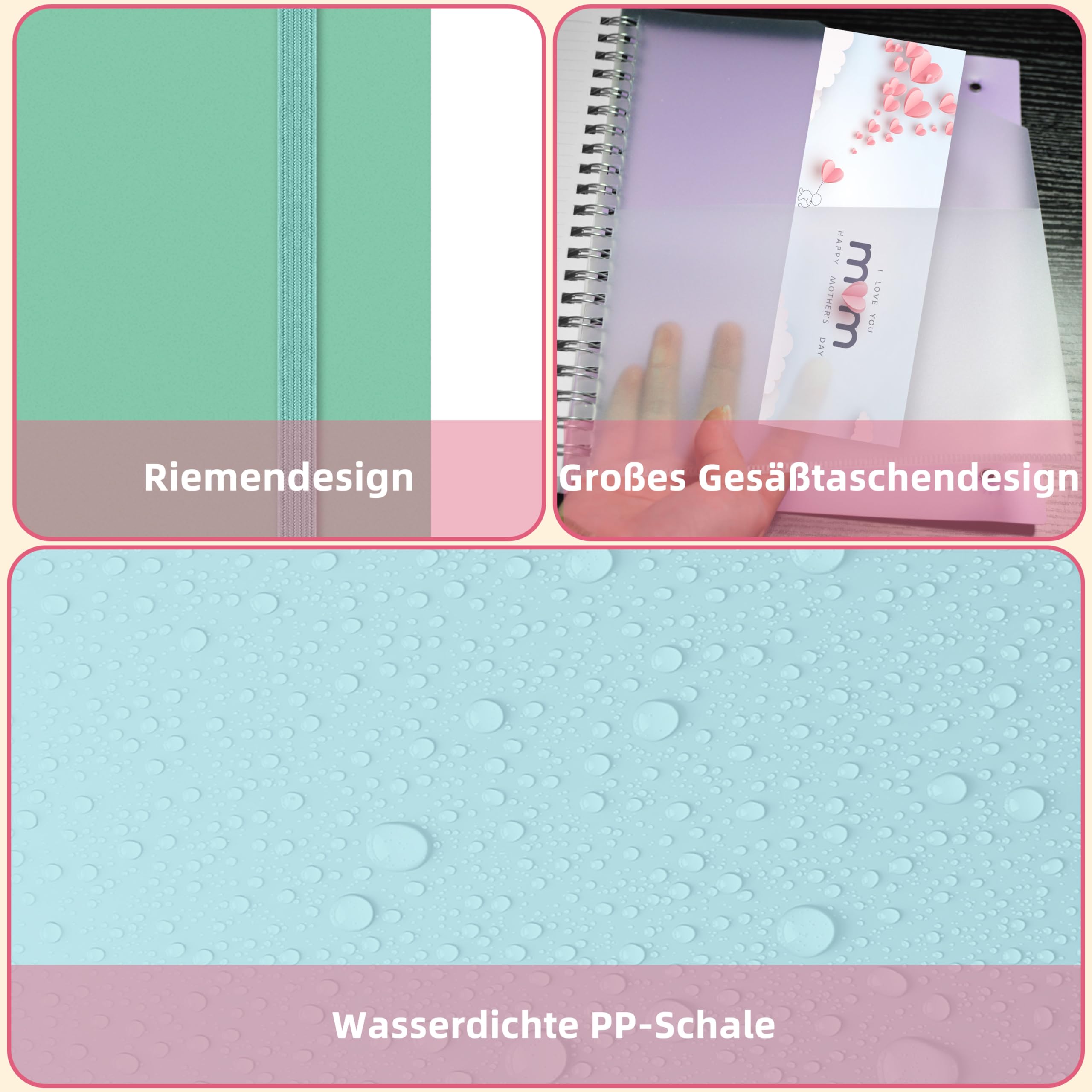 Cuaderno de Puntos A5, Bullet Dot Journal,Cuaderno de Espiral de 300 Páginas,Papel Antitinta de 100 g/M²,Tapa Dura de PVC, con Regla,Bolsillos Ampliables,Bandas Elásticas,14,5 x 21 cm-Negro