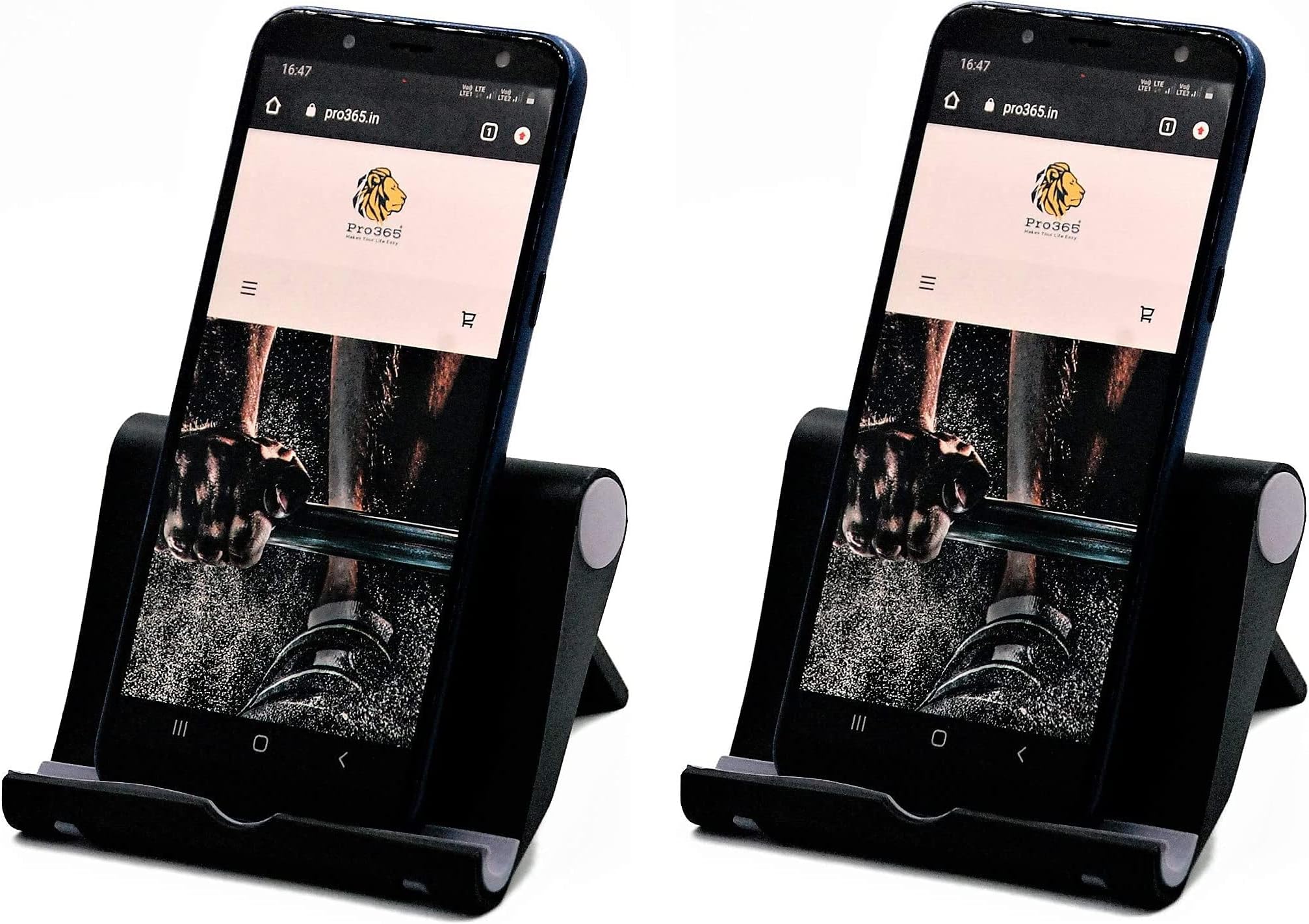 PRO365® Multi Angle Mobile Stand/Phone Holder for iPhone, Android, Samsung, OnePlus, Xiaomi/Portable/Foldable Cell Phone Stand/Perfect for Bed/Home/Desk (2 Pack, Black)