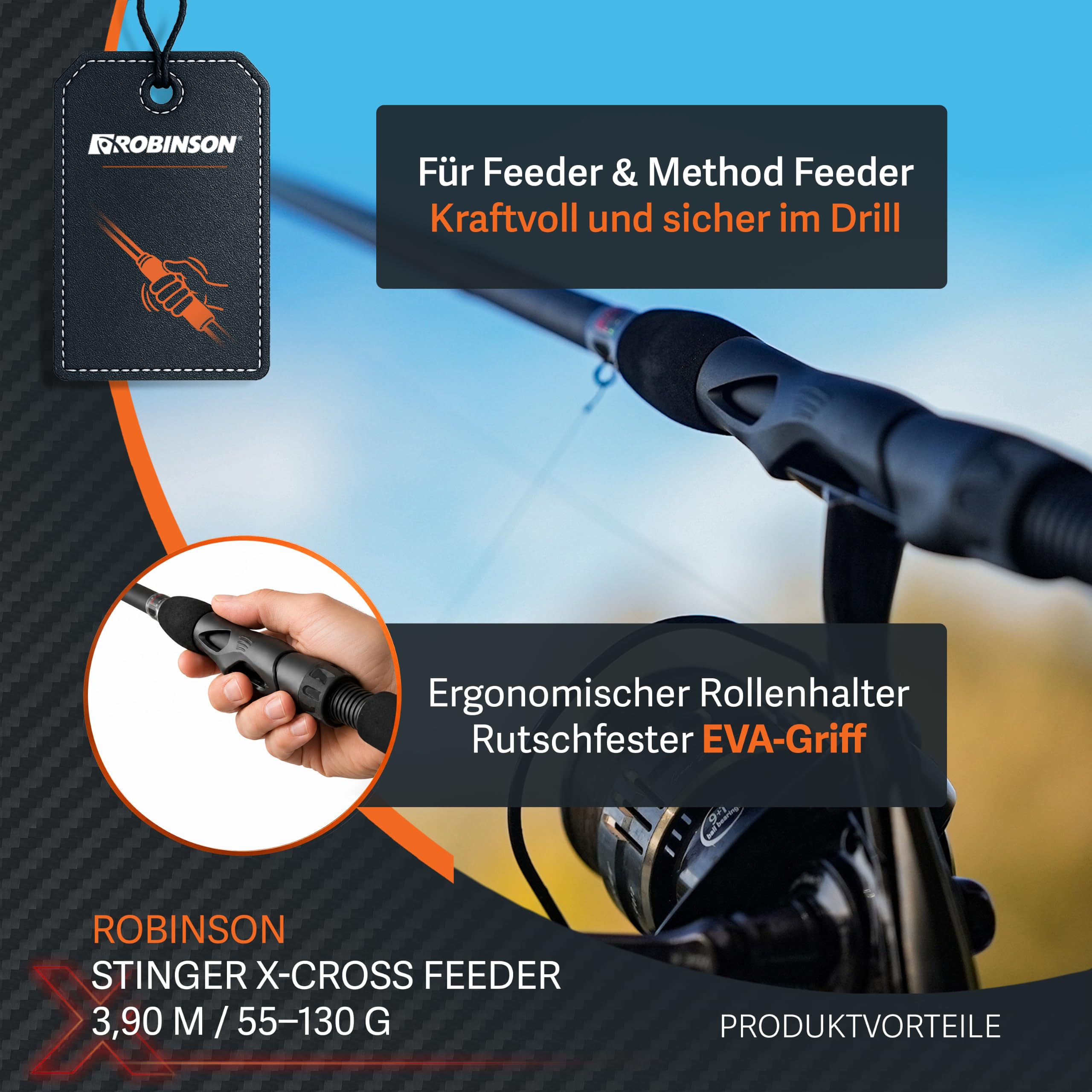 Robinson Feederrute Hochmodul-Carbon 3,30-3,90 m | 3 Wechselspitzen