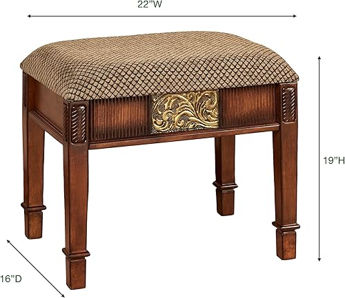 Miniatura 3 de Touch of Class Sarantino - Banco de tocador de cerezo natural, madera con diseños ornamentados, decoración de muebles de estilo victoriano