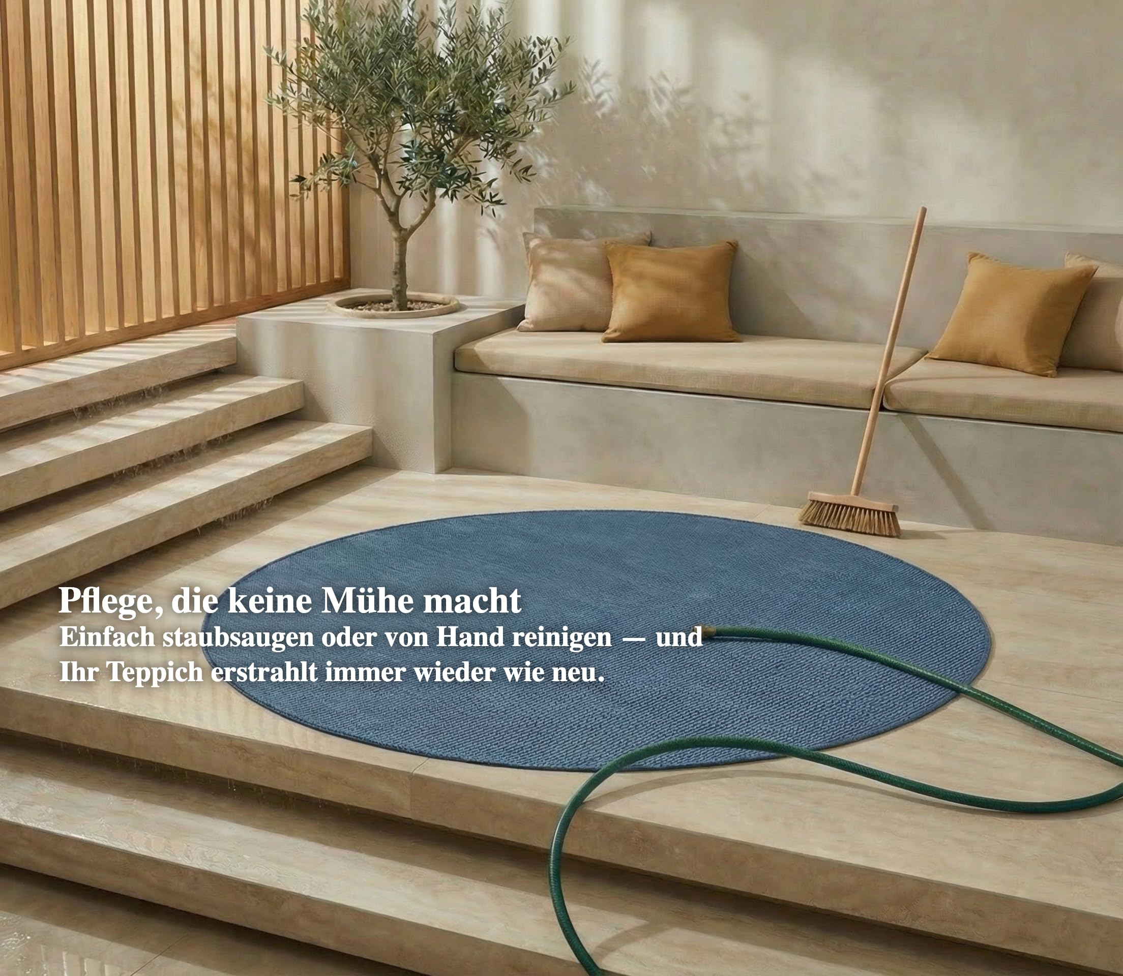 Jimri In- & Outdoor Teppich - Wetterfester Teppich für Balkon, Terrasse, Garten, Wohnzimmer, Küche - Strapazierfähiger Bodenteppich, Widersteht UV-Strahlen & Wasser - Größe 200 cm Rund, Blau