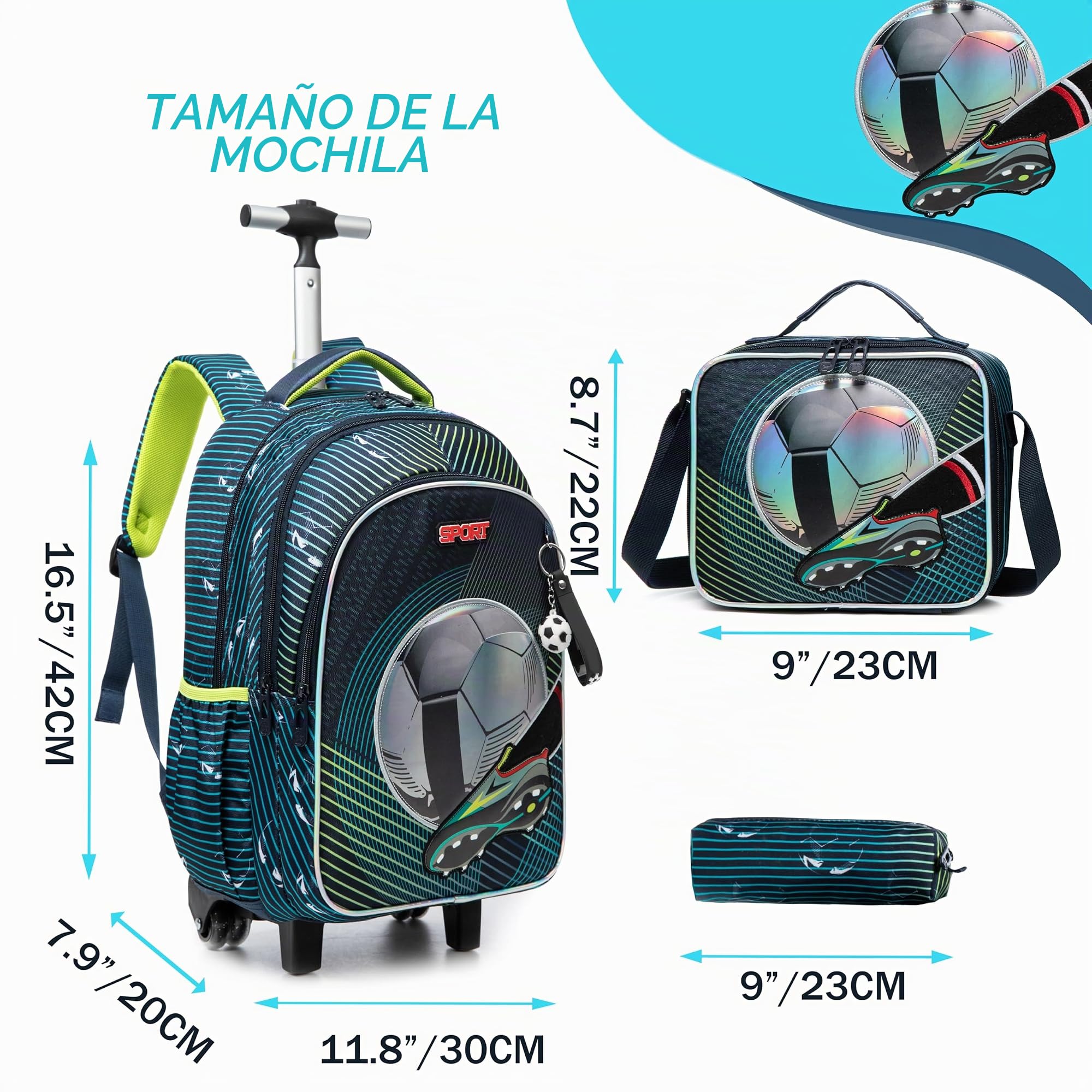 HTgroce Mochila Escolar Niños Con Ruedas Mochila Escolar con Ruedas, Niños Trolley Escolar Estudiantes de Primaria Carros para Mochilas Bolsa de Almuerzo Estuche Escolares Equipaje de Viaje