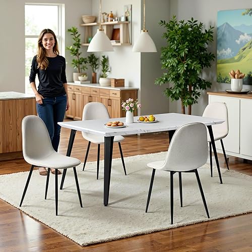 Miniatura 6 de Homy Casa Juego de comedor de 5 piezas  Mesa de comedor rectangular moderna de mediados de siglo de 63 pulgadas con 4 sillas de gamuzatela, marco de