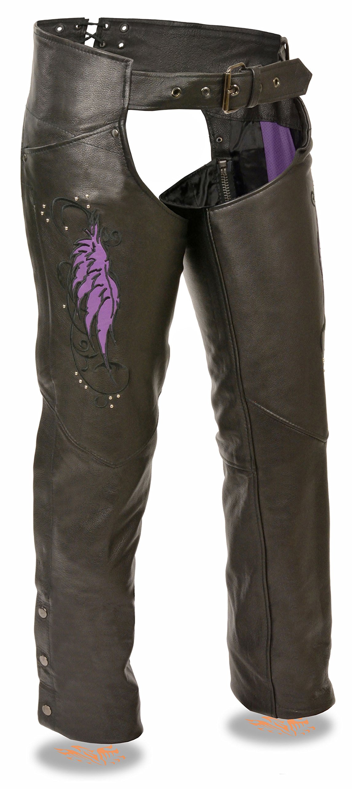 Milwaukee Leather Ladies Leather Chap w/ Wing Embroidery And Rivet Detailing (XS)