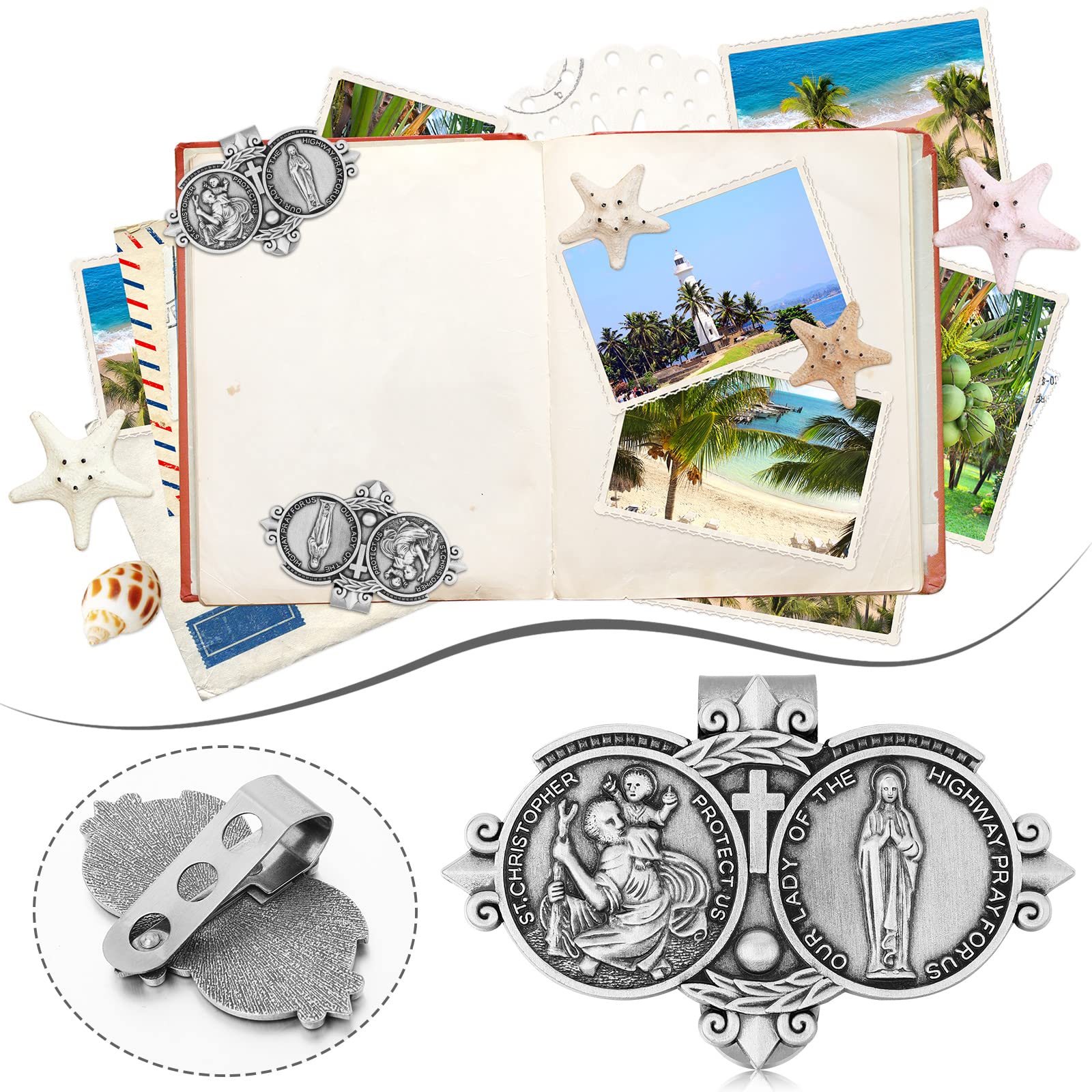 St Christopher Medal for Car St Christopher Catholic Visor Clip for Car Our Lady of The Highway Visor — view 3