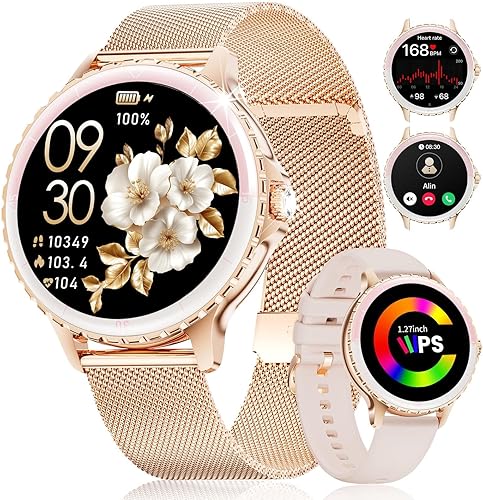 SUNKTA Reloj inteligente para mujer (respuestahacer llamadas), reloj inteligente con pantalla curva de 1.27 pulgadas con monitor de ciclo