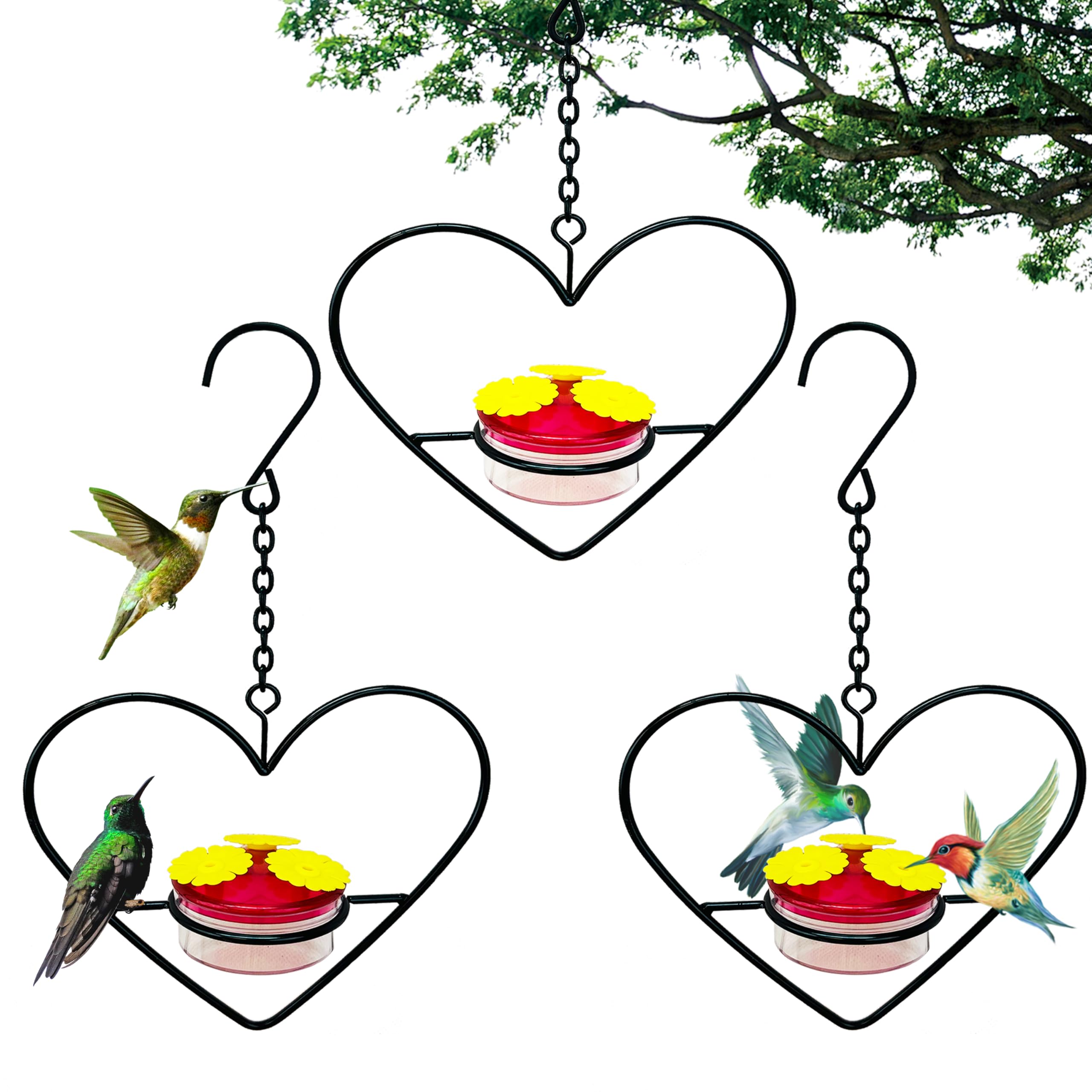 Photo 1 of 3 Pcs Hanging Hummingbird Feeder, Stackable Hanging Humming Bird Feeder with Metal Frame & Red Plastic Bowl, Easy to Clean and Refill, for Outside Garden Backyard Patio Outdoors Tree Heartshape