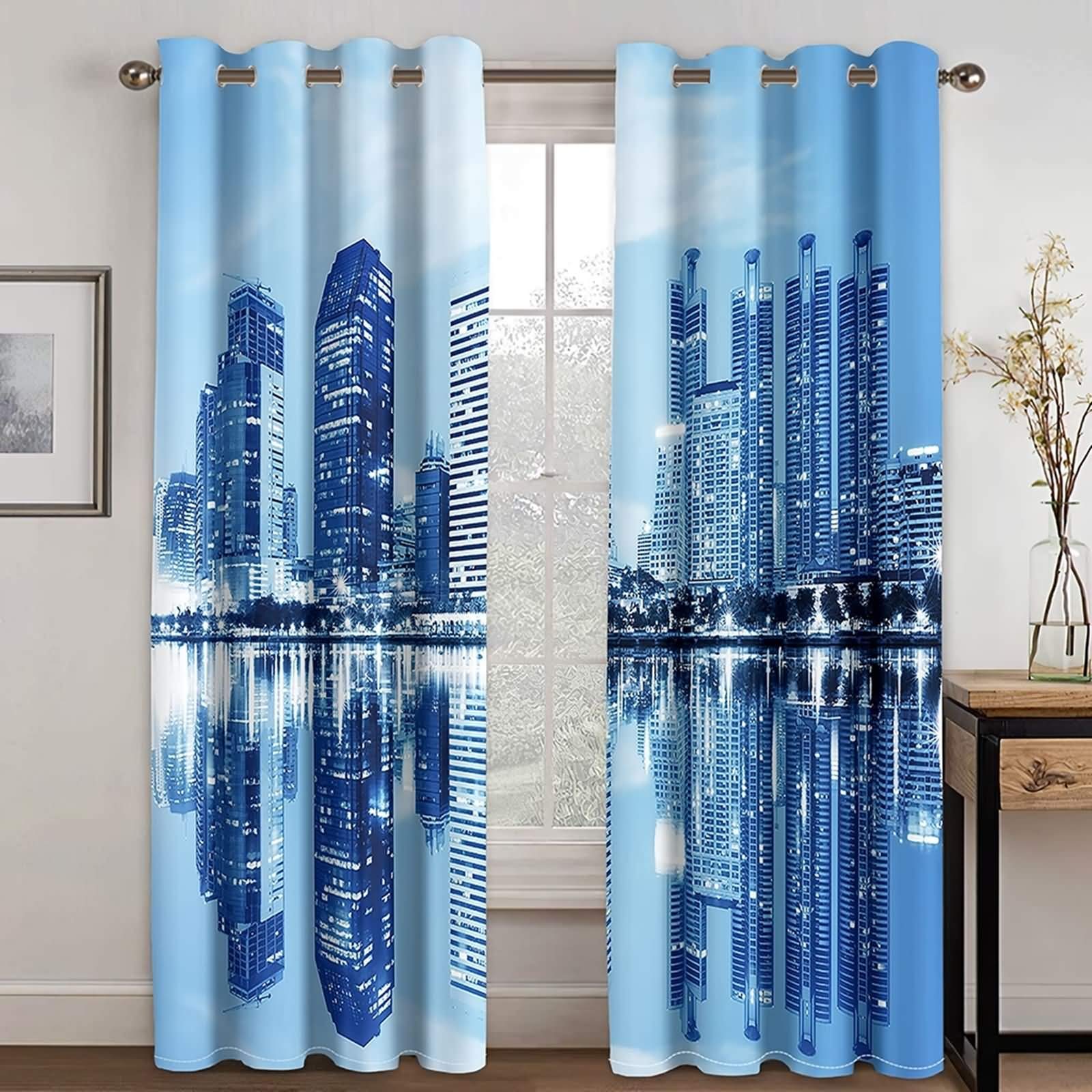 Rideau occultant salon et chambre imprimé bleu pour une ambiance cosy