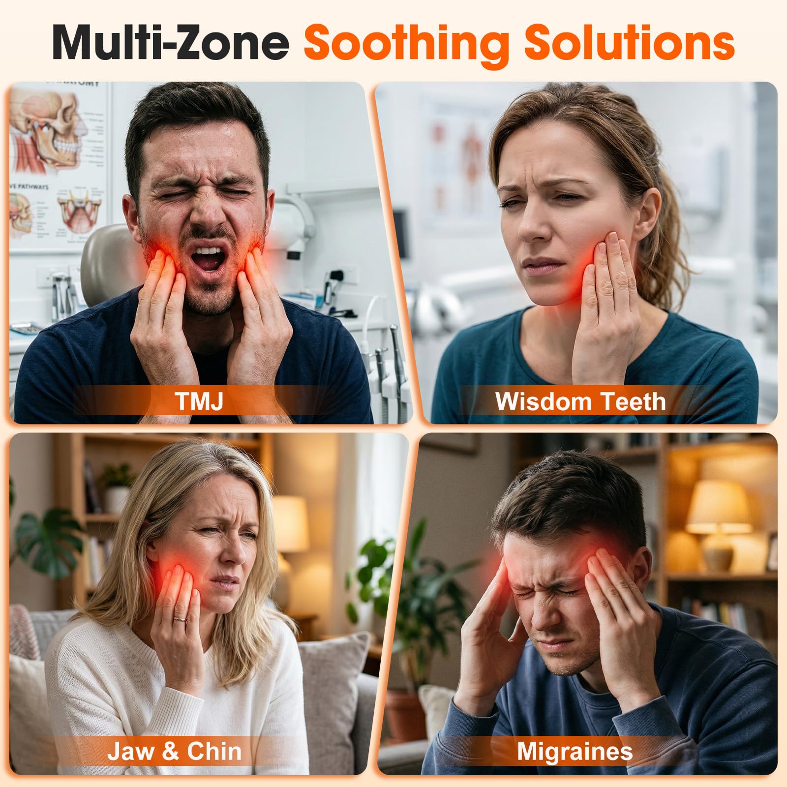 Cojín de calor facial para TMJ Relief con luz roja, 3 calentadores y 3 | Almohadilla eléctrica inalámbrica para la barbilla con 5000 mAh para la recuperación de los dientes, relajación de la