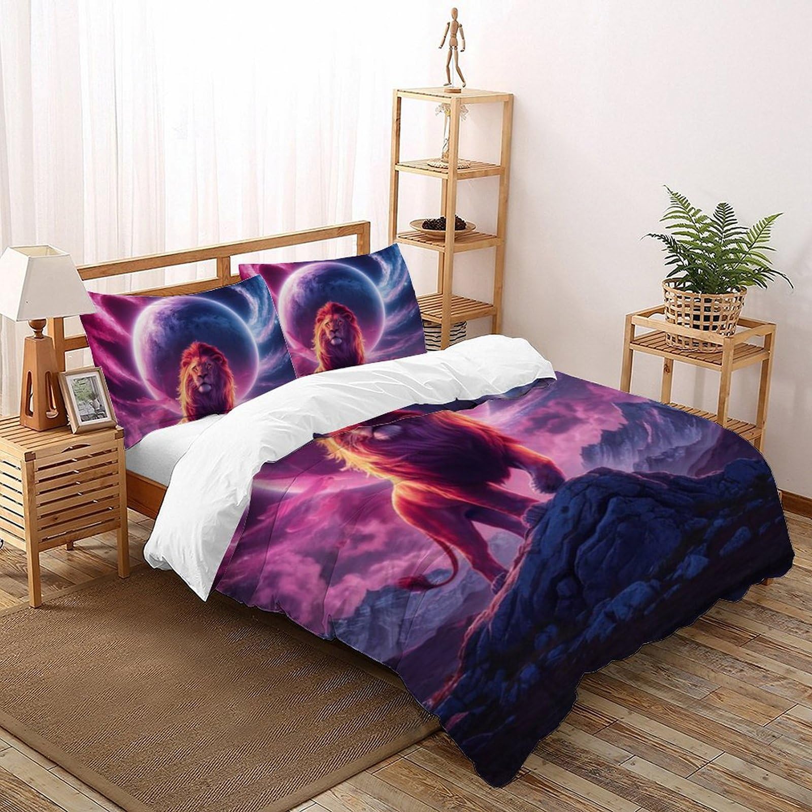 Housse de couette double anti-plis imprimé animaux 3D Lion de Lune