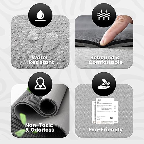 Miniatura 5 de UMINEUX Tapete de yoga grande para hombres y mujeres de 14 y 25 pulgadas, extra grueso, TPE para entrenamiento en casa, gimnasio, antideslizante,