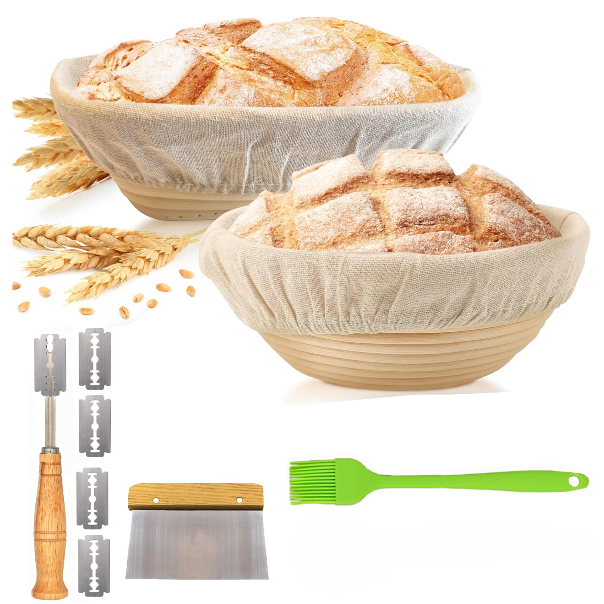 Junction Mart - Banneton Bread Proofing Basket Set,10 Inch Oval & 9 Inch Round, Sourdough Bread Baking Supplies, Proofing Basket for Bread Baking, Sourdough Starter Kit, Making Supplies Tools