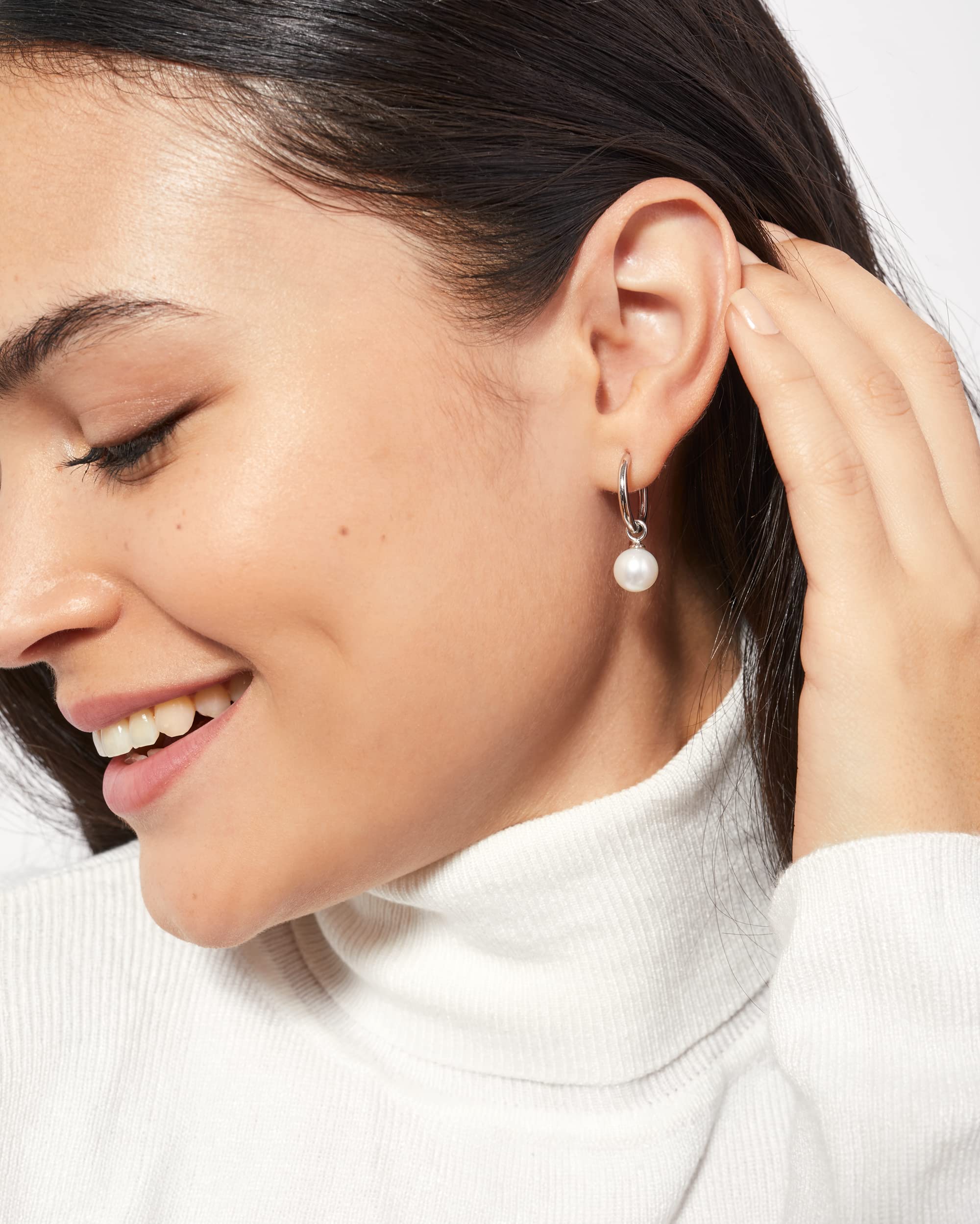 Orecchini a cerchio da 16 mm con ciondolo di perle coltivate d'acqua dolce intercambiabili per donne Secret & You - oro vermeil o argento sterling 925