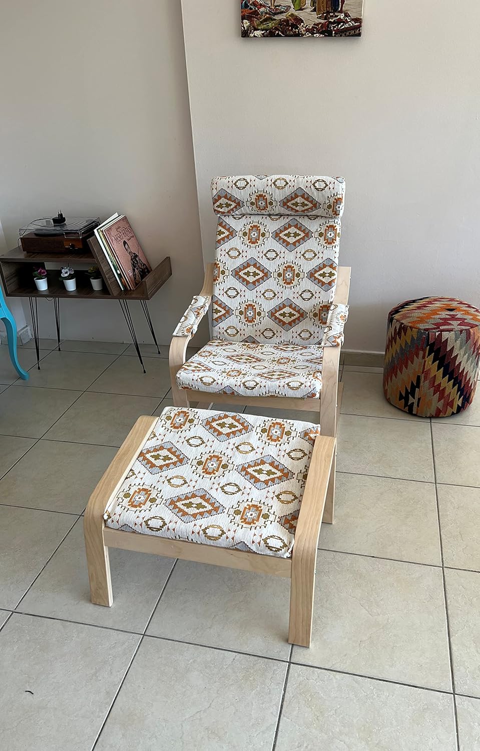 Kilim Designed Poang Armchair Cover Footstool Ottoman Cover Ethnic Pattern Poäng