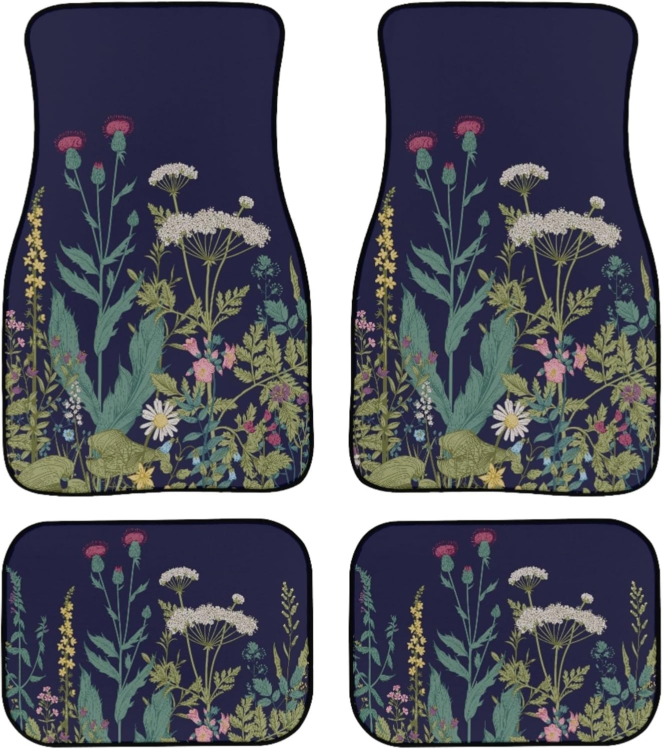 Vintage Wildflower Car Floor Mats Carpet Universal Retro Botanical Floral Flower Plant Herbs Sage Green Leaves Floor Mats for Cars Vehicle Front Rear Rugs Cute Car Accessories for Trucks