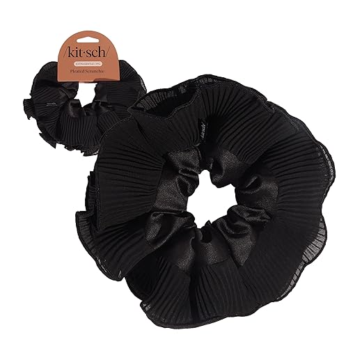 Kitsch Pleated Scrunchie for Women - No Crease Hair Ties No Damage, Stylish and Comfortable Fabric Ponytail Holders for Everyday Hairstyles & Spooky Season Looks | Ideal Gifts for Women - 1pc
