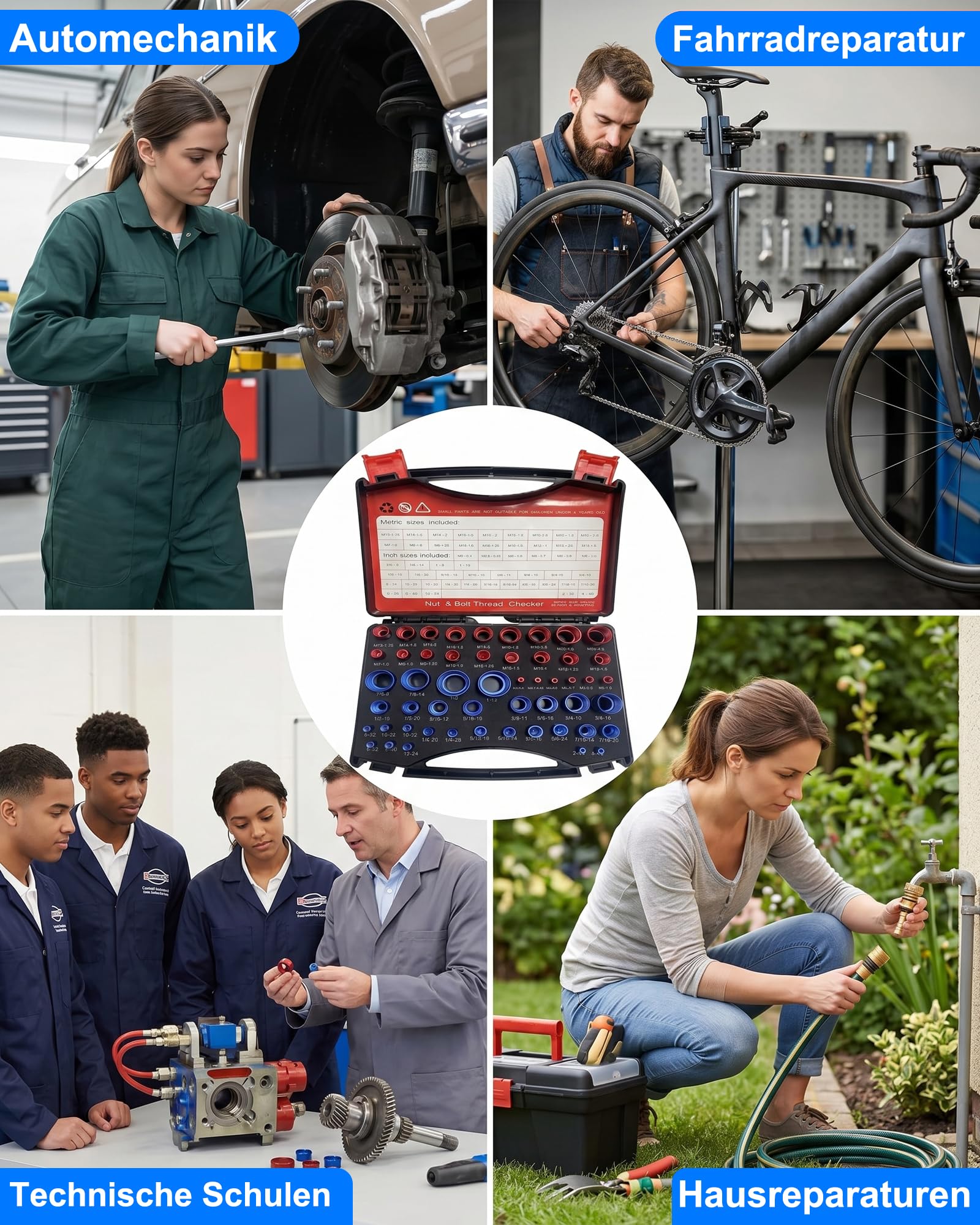 Gewindelehre 52-teiliger Thread Checker Gewindeprüfer 28 Zoll 24 Metrisch Aluminium Gewindemessgerät