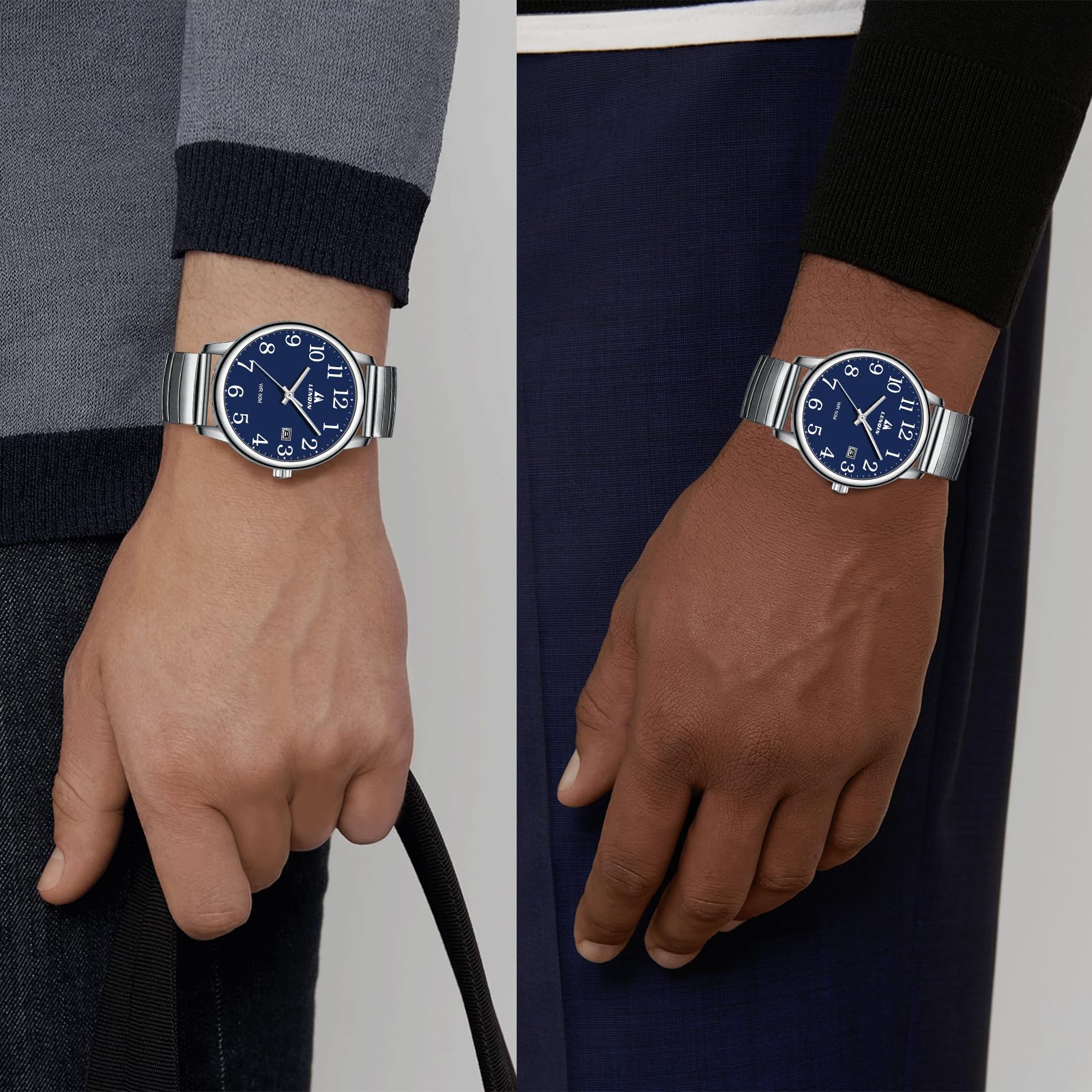 LN LENQIN Orologio Uomo Orologi Analogico Al Quarzo da Uomo Orologi da Polso da Impermeabili Easy Reader Cinturino di Espansione da 38 mm Orologio da Lavoro Alla Moda Con Data