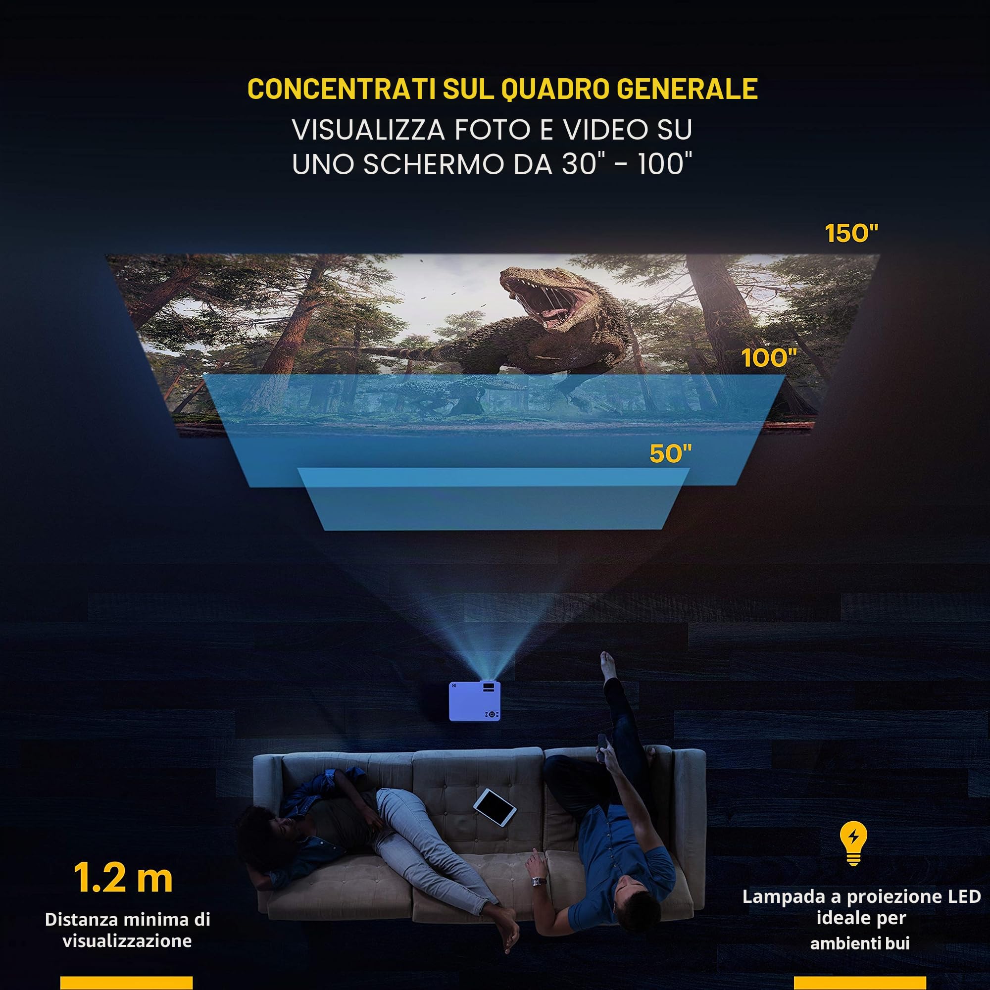 KODAK FLIK X4 Home Projector | Sistema Home Theater compatto 4.0 Progetti fino a 150 pollici con compatibilità 1080p e lampada LED luminosa | VGAAVHDMIUSBTF Ingressi | Telecomando, treppiede e