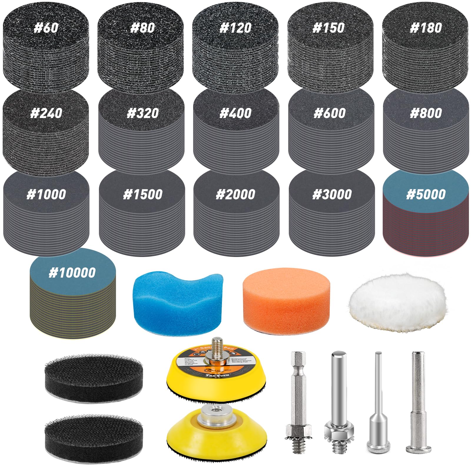 Disque Abrasif 50mm 331 Pièces Papier à Poncer Grain 60-10000 pour Métal Bois