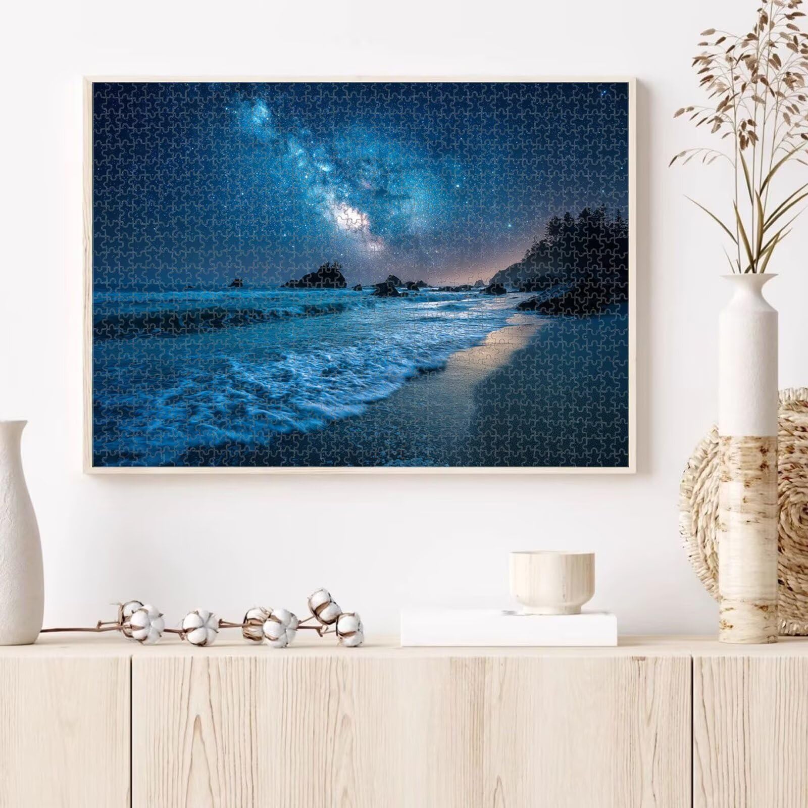 1500 elementów, puzzle dla dorosłych, gwiaździste niebo i plaża, drewniane puzzle 1T#457