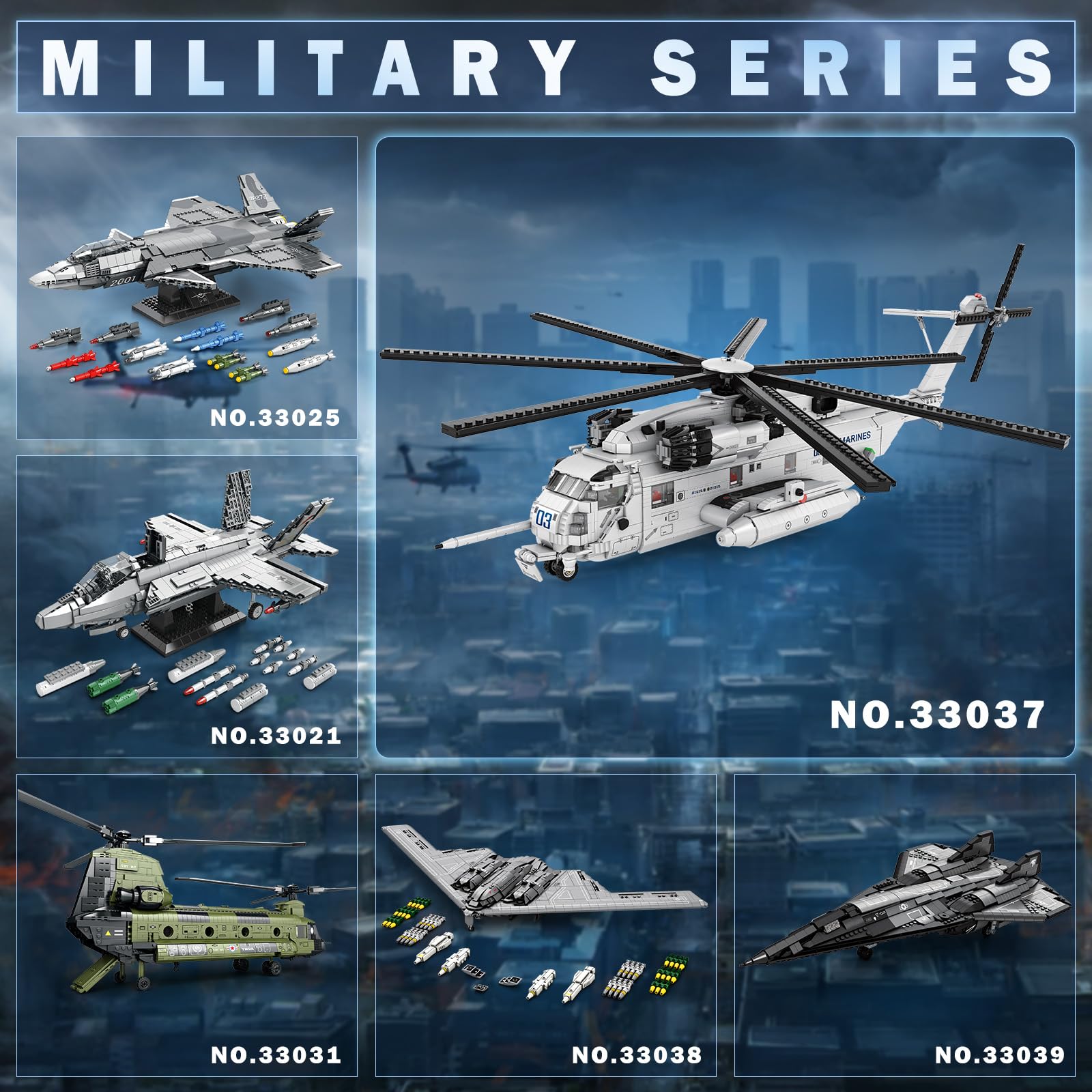 CH-53 Helicopter Building Set 33037, Military Transport Helicopter Toy Aircraft Model Kit for Men, Ideal Airplane Toy Gifts for Boys Kids 14+, Adults and Military Fans