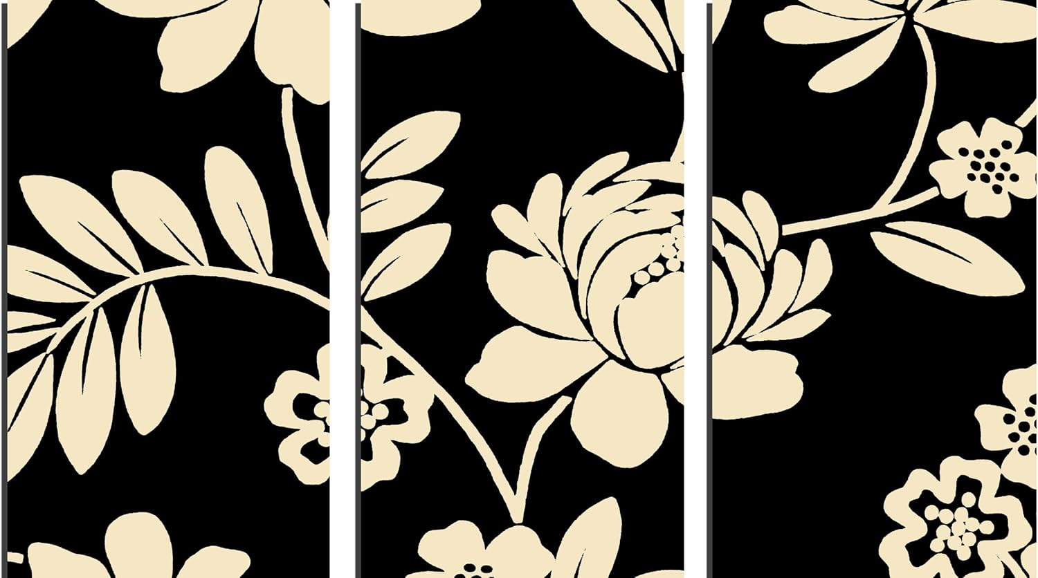 LARGE SPLIT CANVAS ART 3 PANEL BLACK CREAM FLORAL ART ready to hang 36