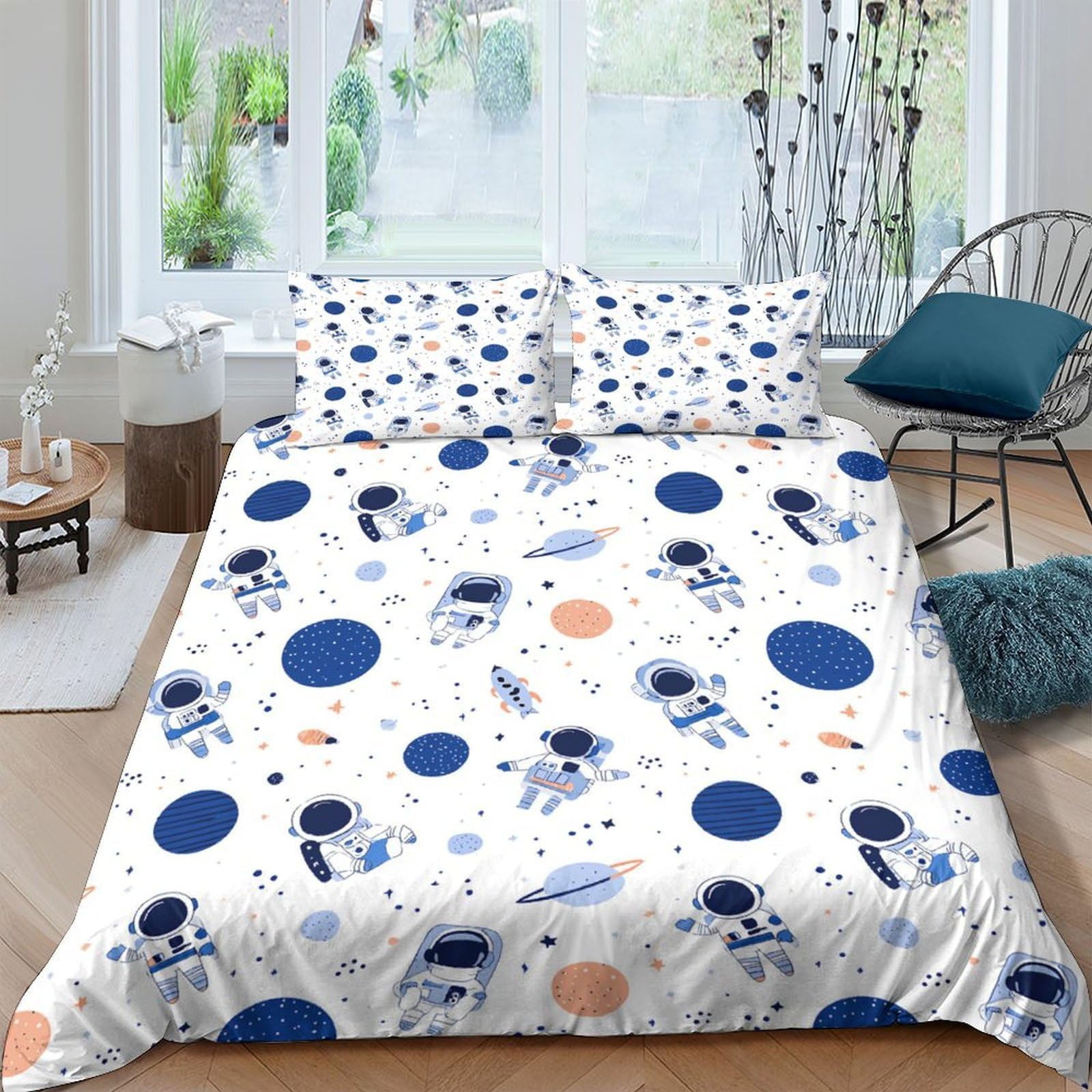 Ctjqhvkz Style-3 3D Printed Astronaut Space Fitted Sheet Microfiber Soft Machine Washable Planet Mattress Cover For Bedroom Dorm Decor Single（135X200cm）