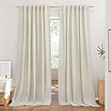 Natural Linen Curtains 108 inches Long for Living Room, Rod Pocket & Back Tab Thick Flax Privacy Semi Sheer Window Curtains with Light Filter for Bedroom, W55 x L108, 2 Panels